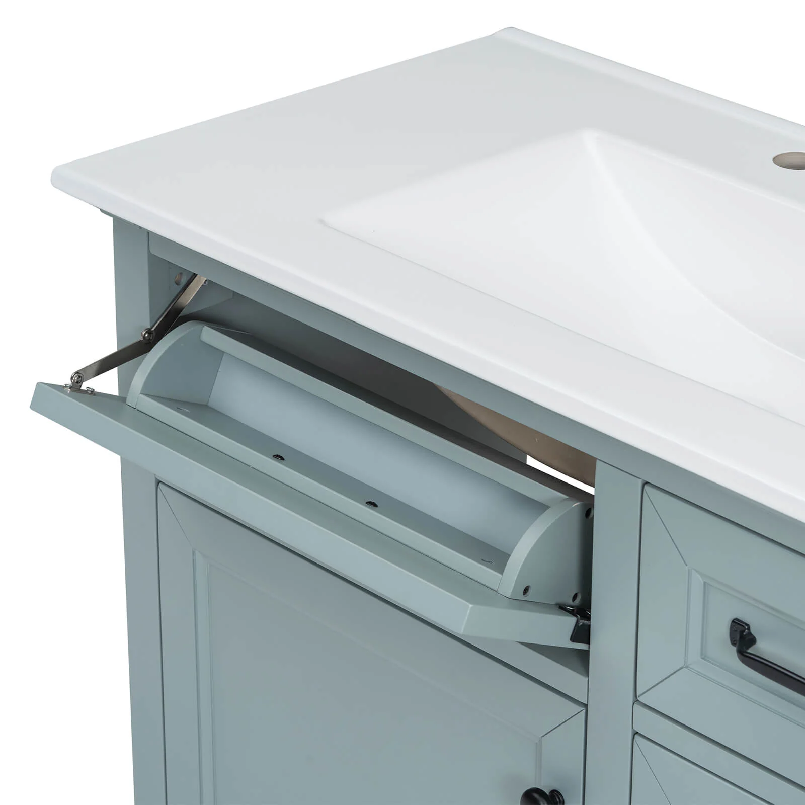 36" Gray-Green Bathroom Vanity with Rubberwood Frame - Image 16