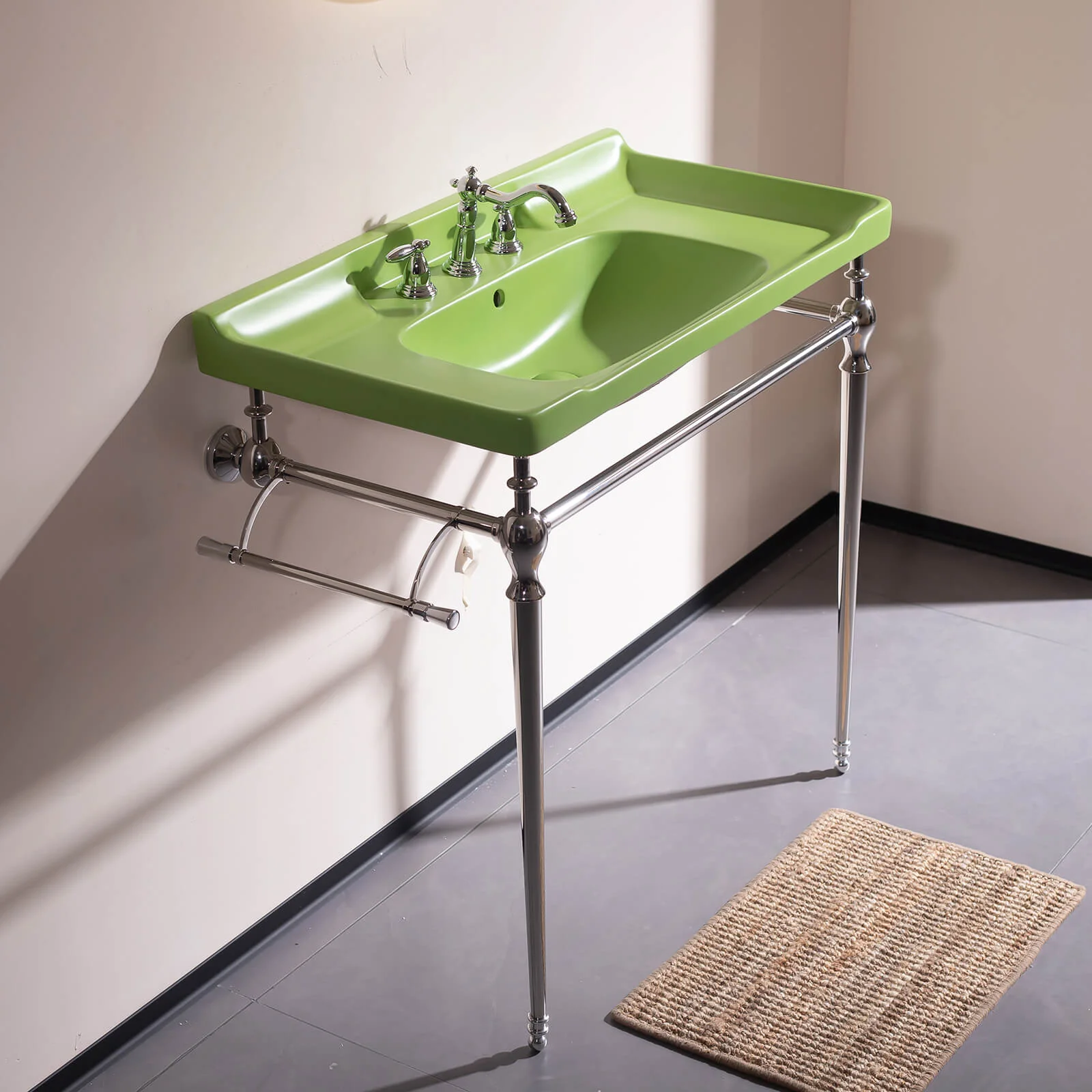 36" Green Ceramic Console Sink with Chrome Legs