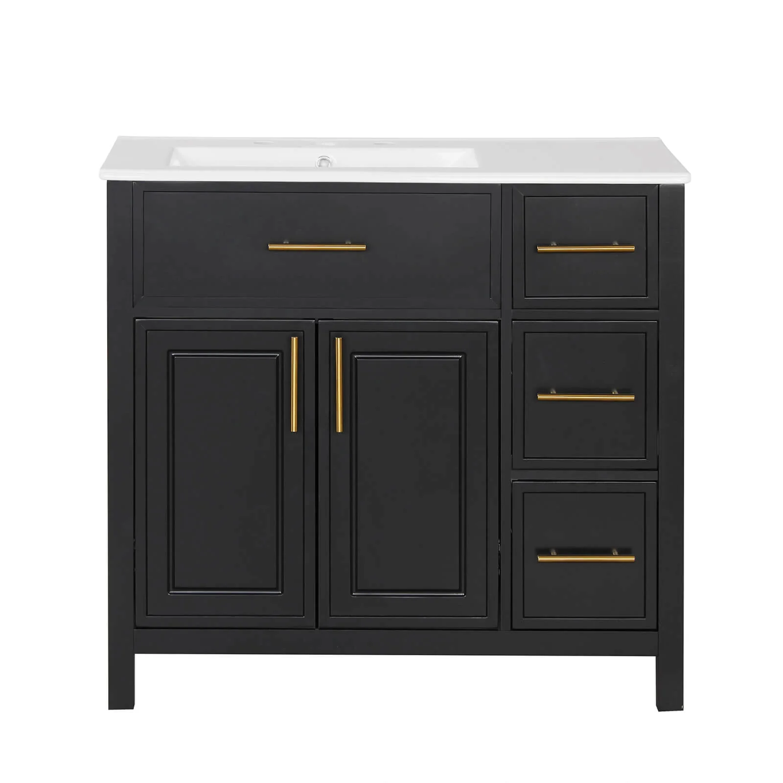 36" Left Offset Black Bathroom Vanity with Gold Handles - Image 14