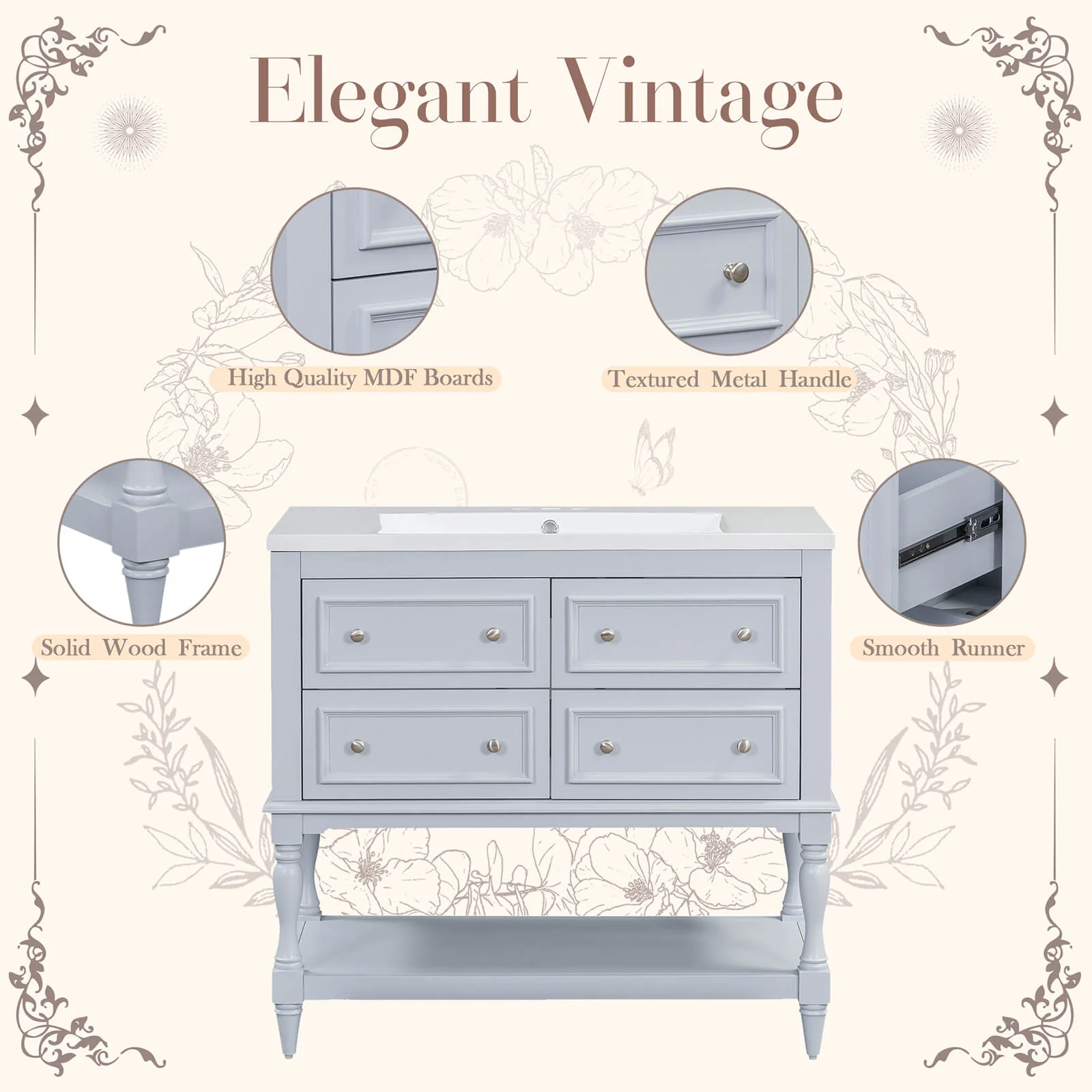 36" Light Blue Bathroom Vanity with Open Bottom - Image 3