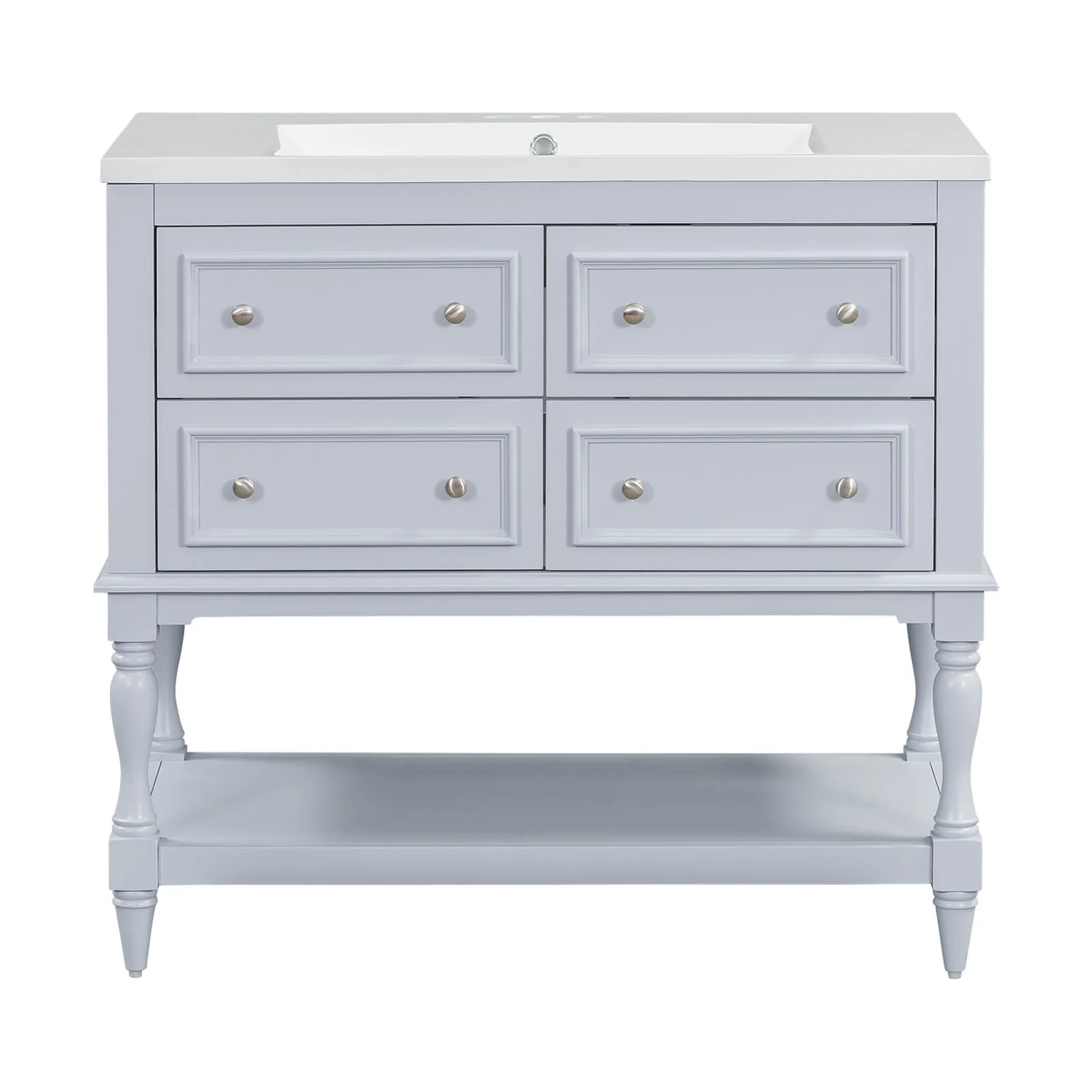36" Light Blue Bathroom Vanity with Open Bottom - Image 5