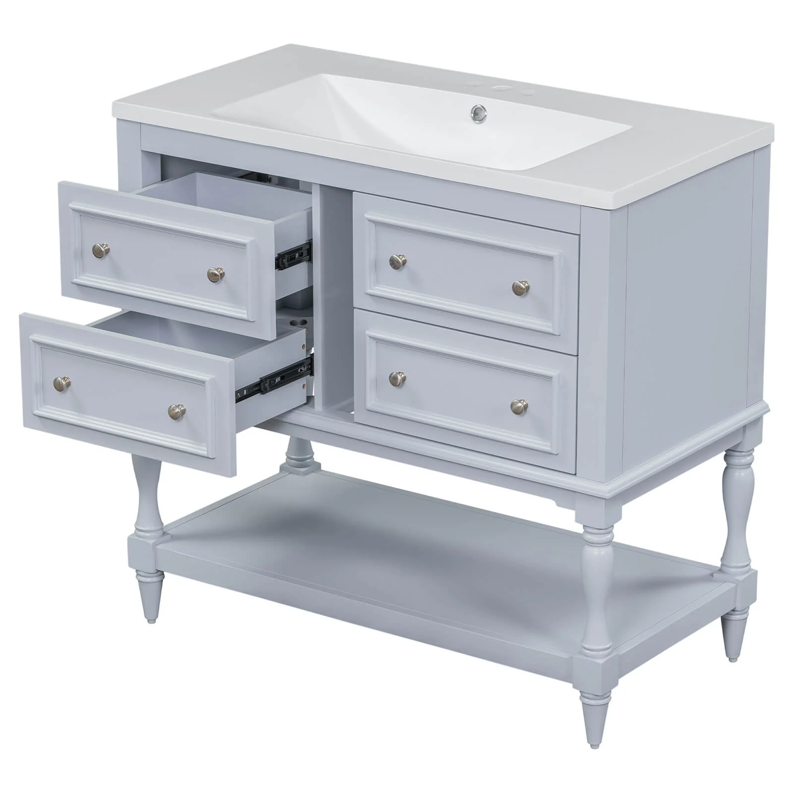 36" Light Blue Bathroom Vanity with Open Bottom - Image 7