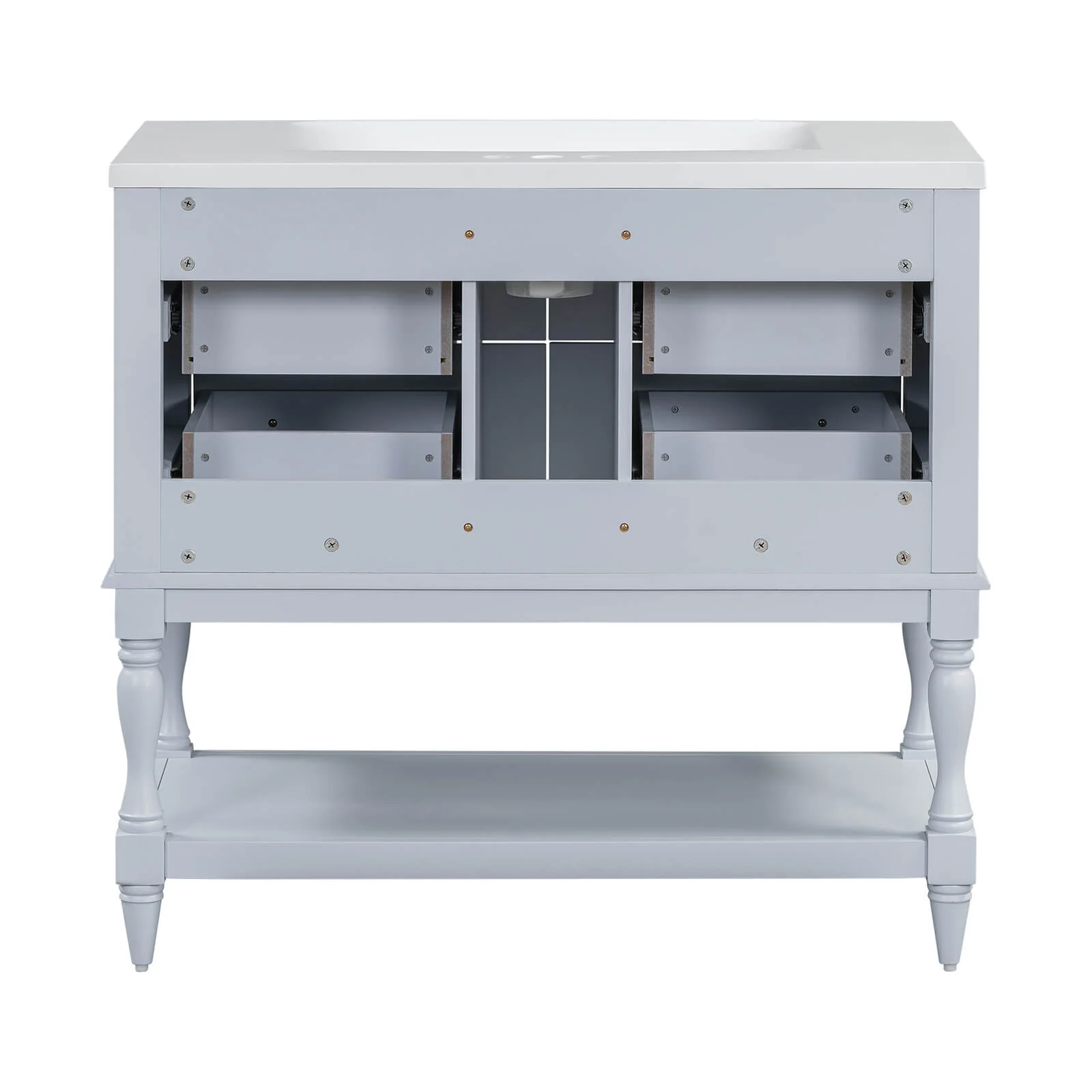 36" Light Blue Bathroom Vanity with Open Bottom - Image 9