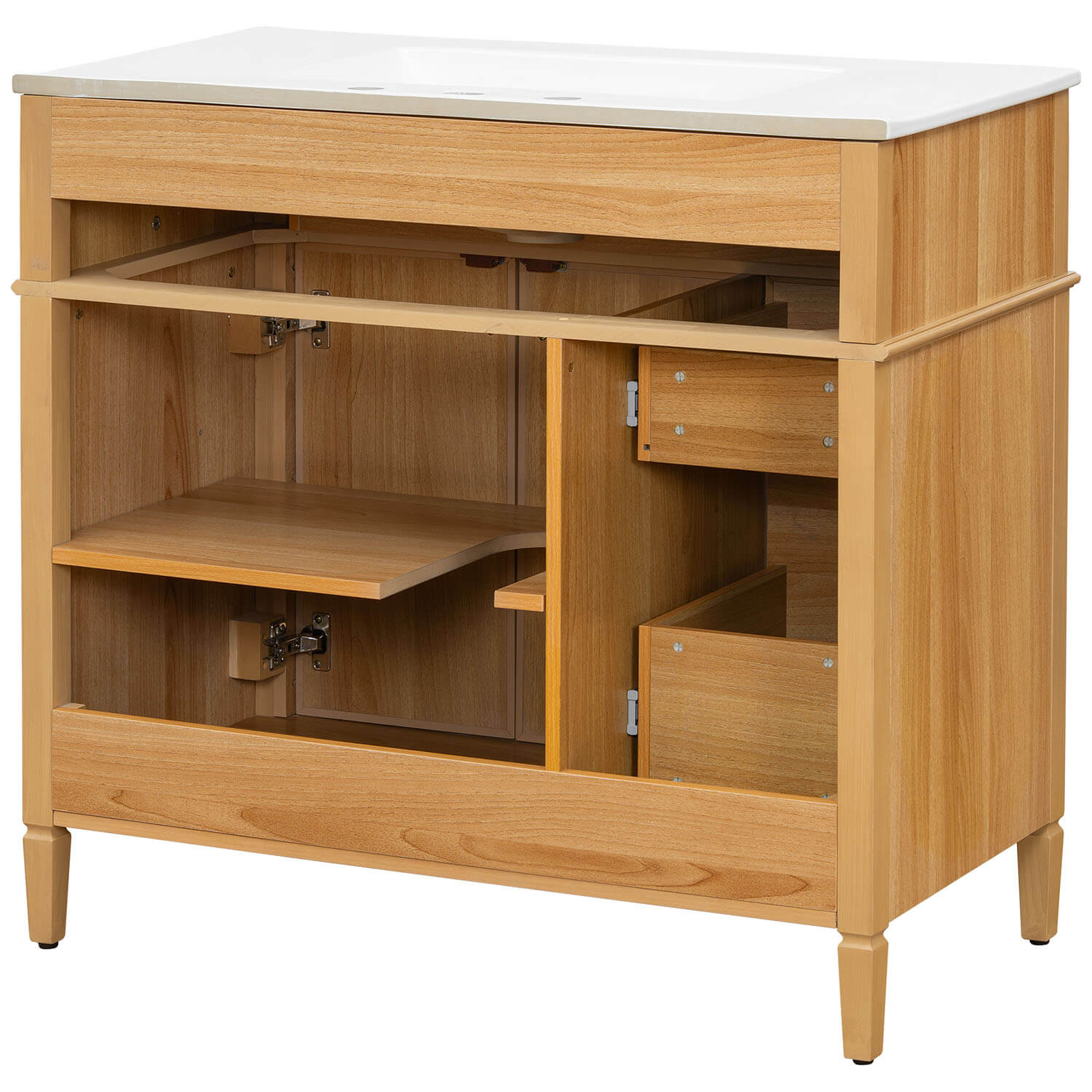 36" Light Wood Bathroom Storage Vanity with Ceramic Basin, Rubber Wood Handles - Image 13
