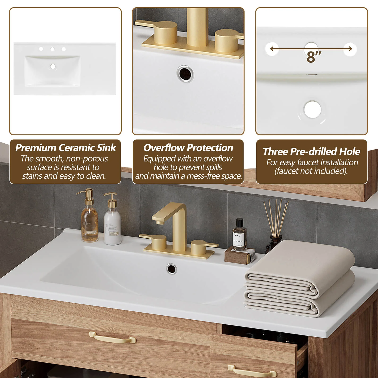 36" Light Wood Single Sink Bathroom Vanity - Image 7