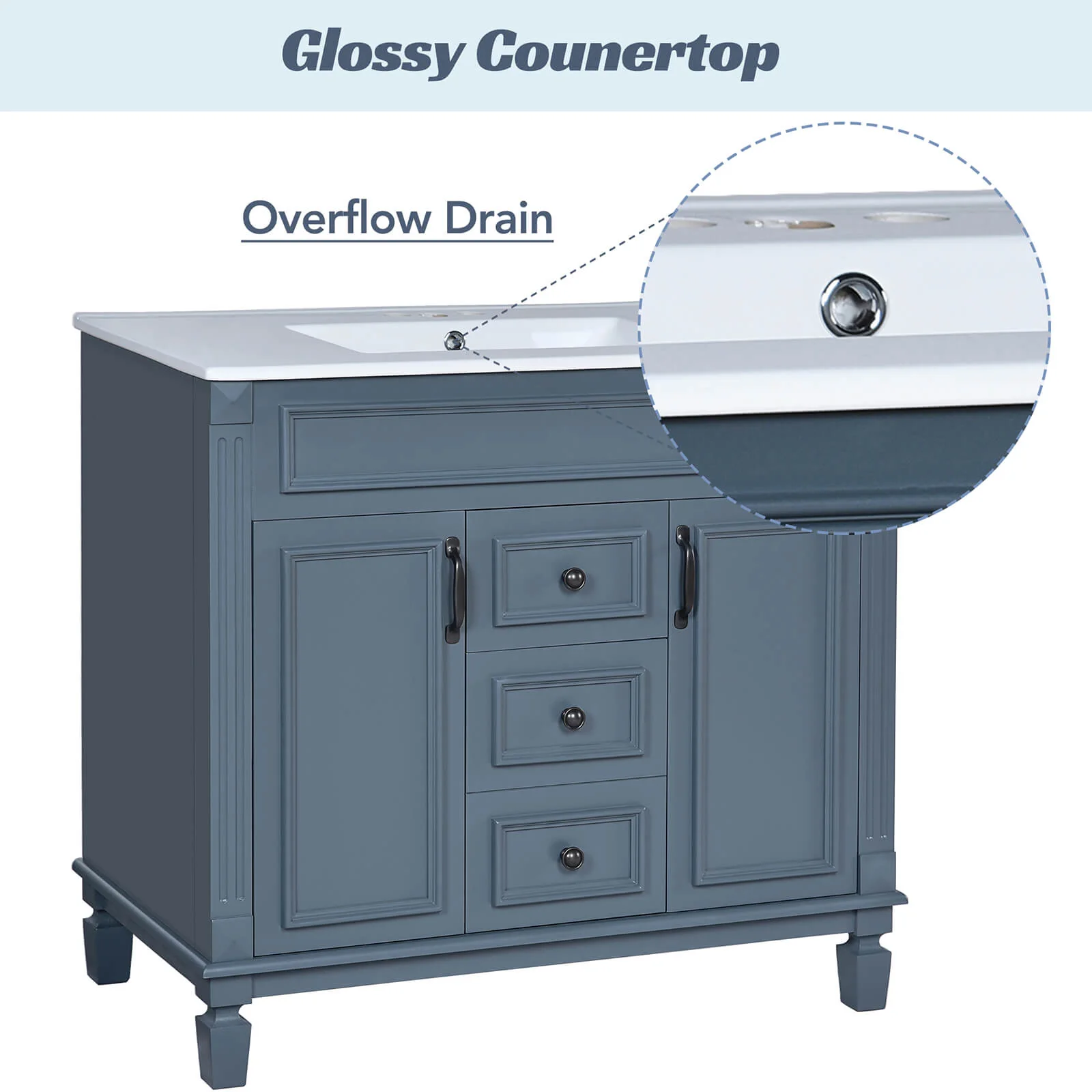 36" Modern Blue Floor Standing Bathroom Vanity - Image 4