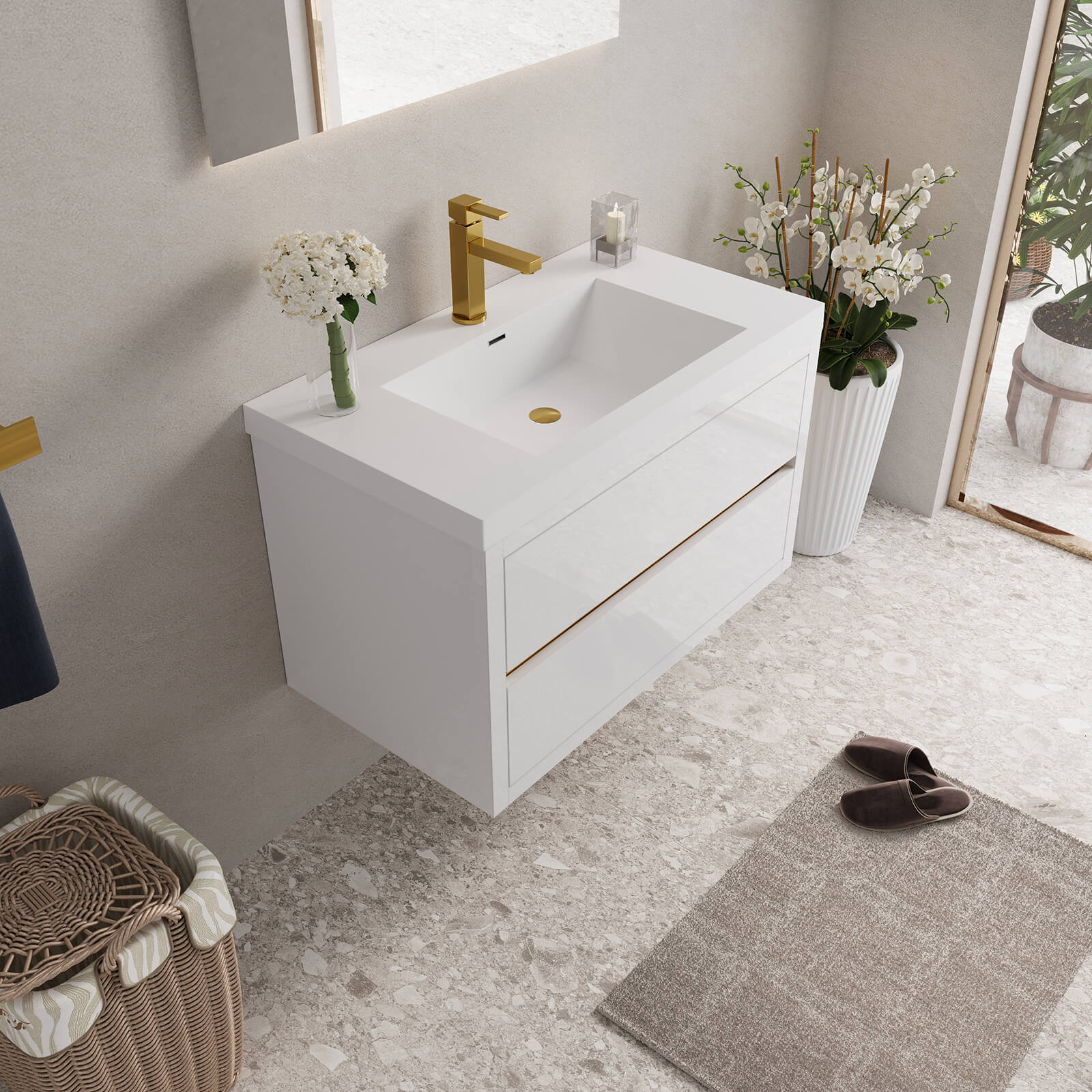 36" Modern Floating Single-Sink Vanity with Gold Accents - Image 2