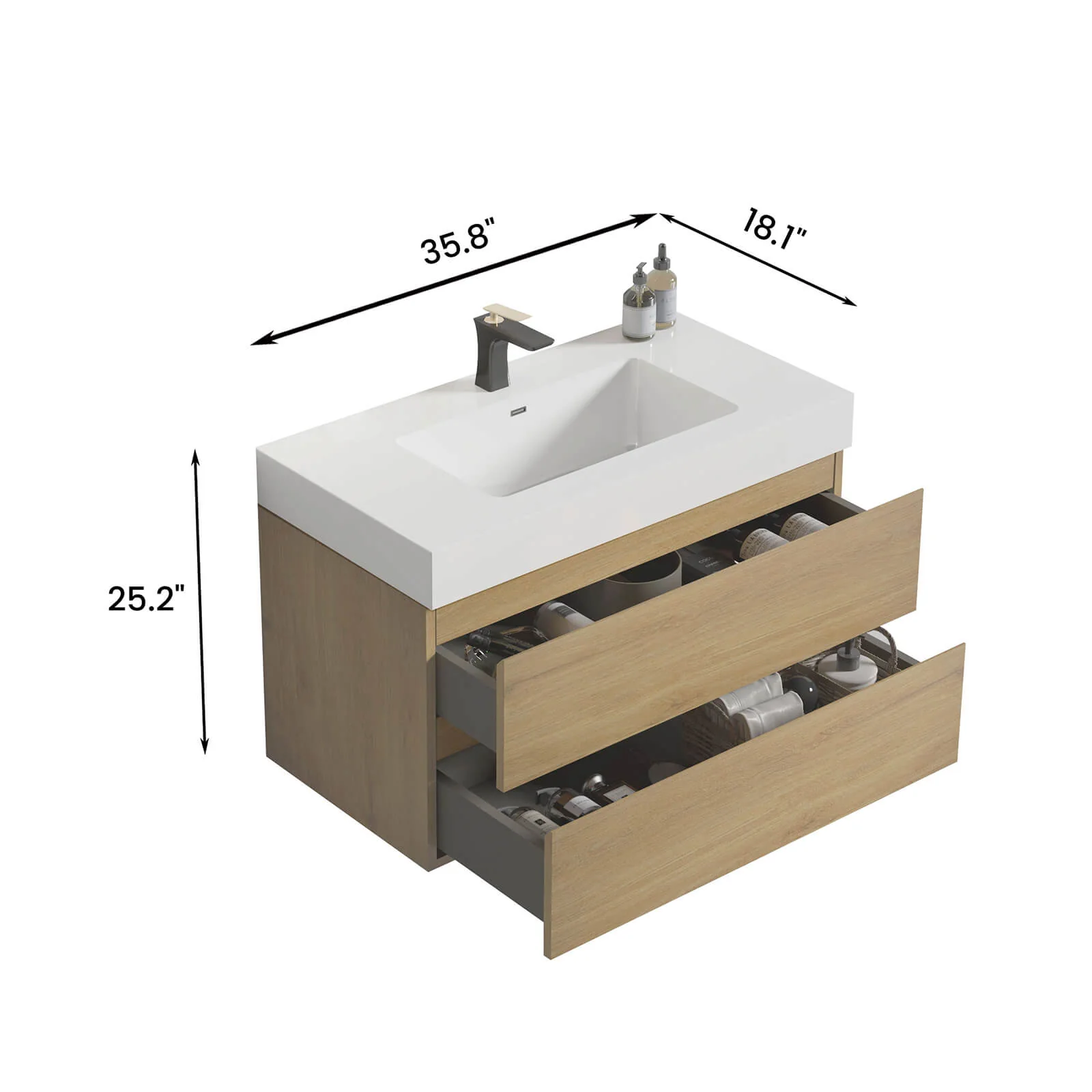 36" Oak Vanity with White Single Sink - Image 10