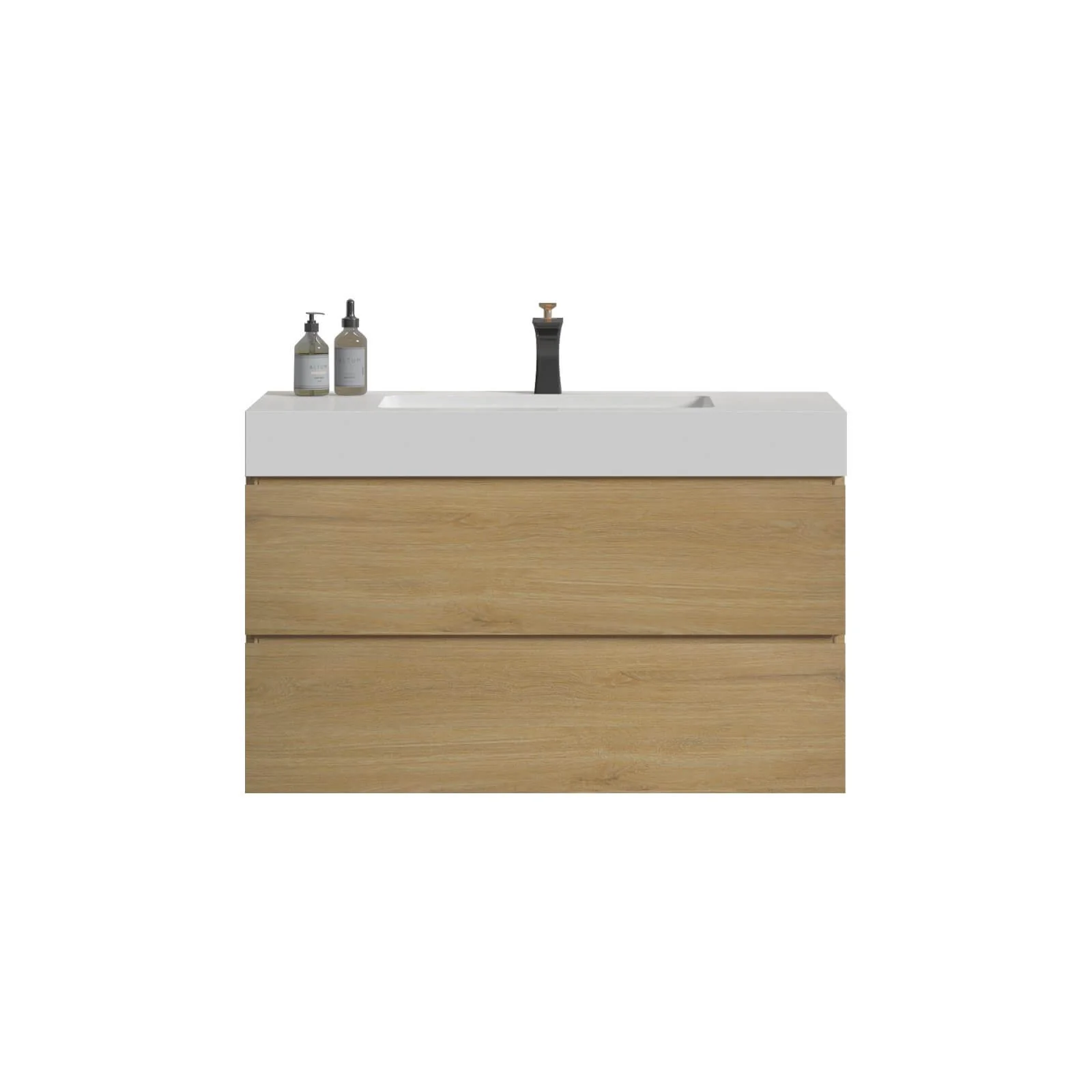 36" Oak Vanity with White Single Sink - Image 5