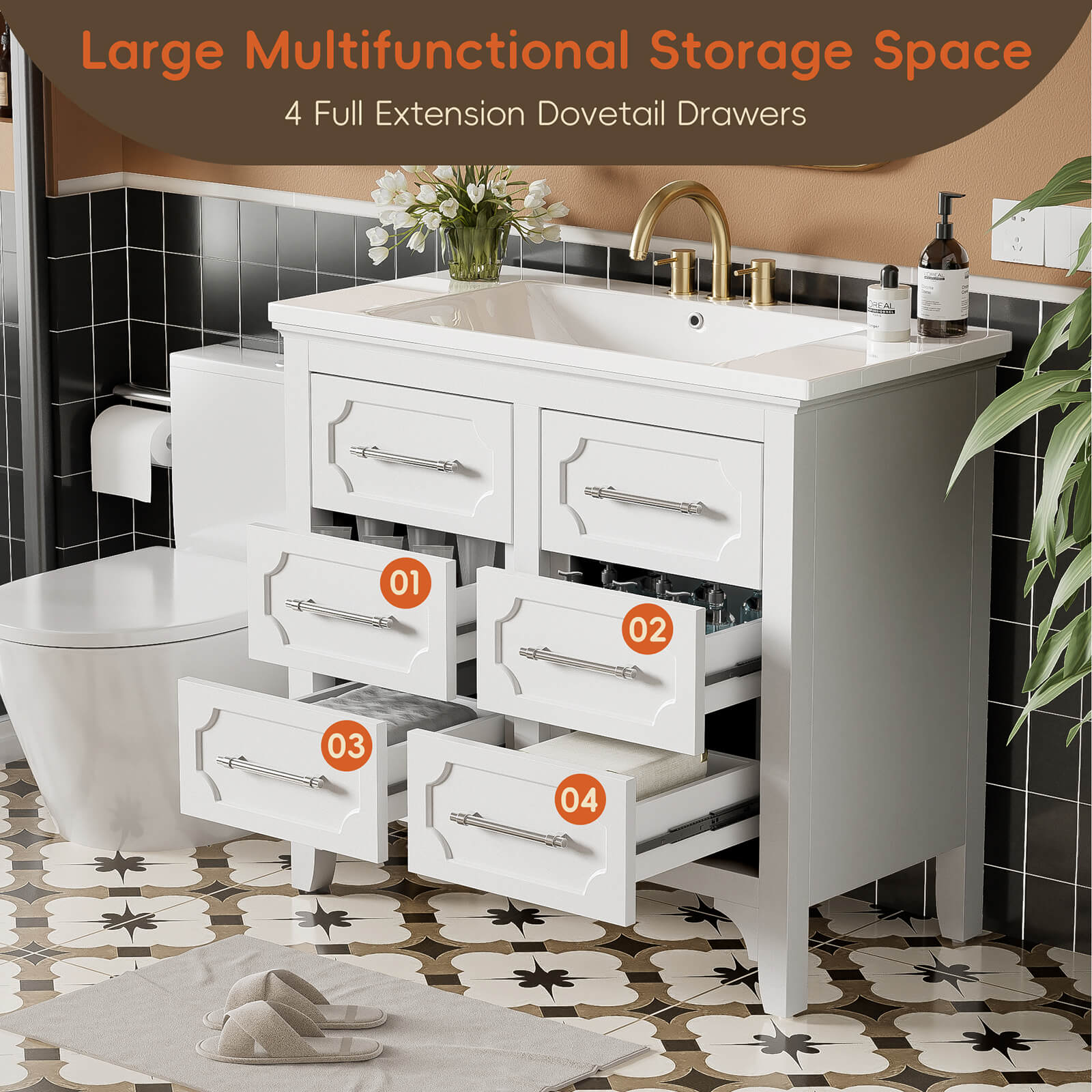 36" Symmetrical Design Minimalist Bathroom Vanity - Image 4