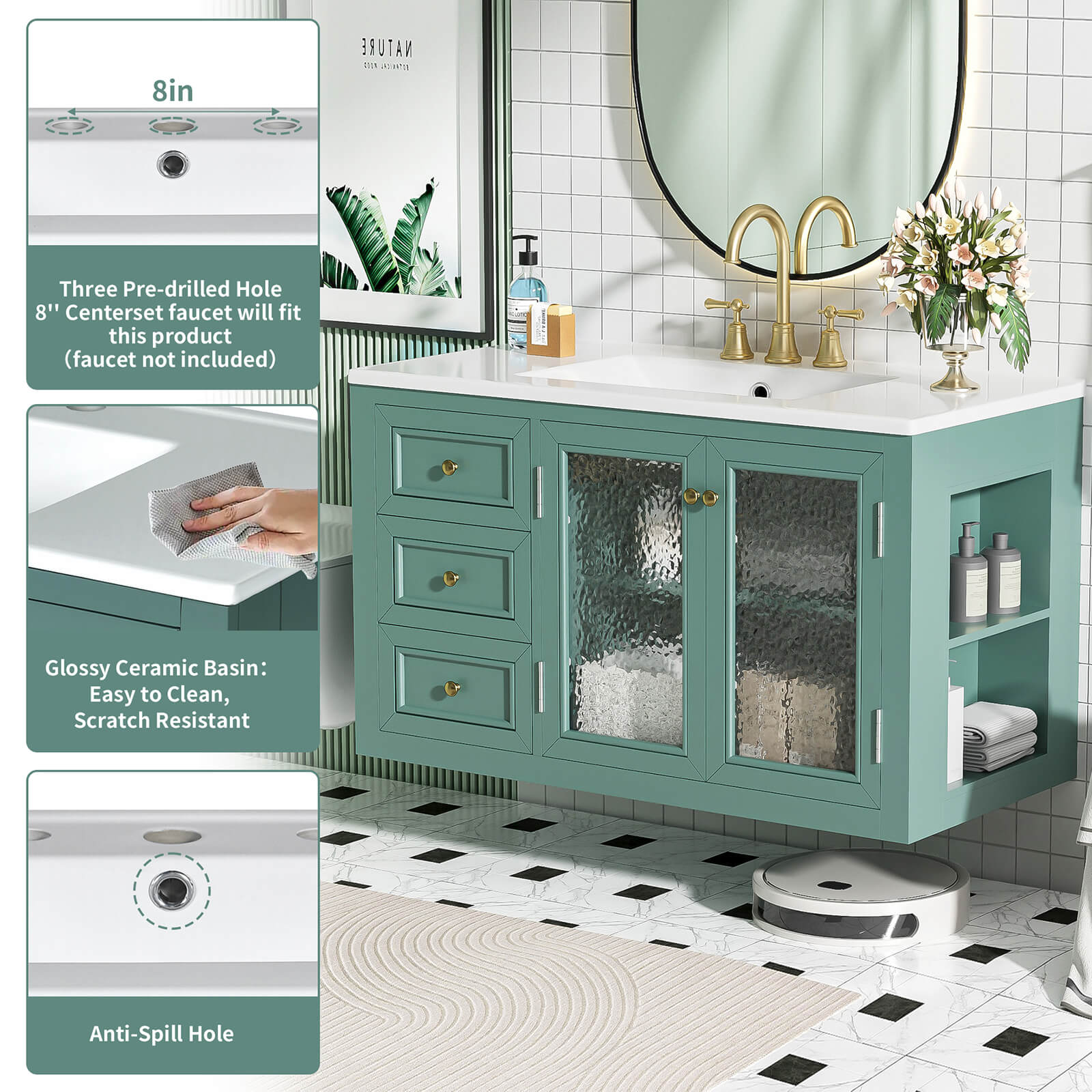 36" Wall-Mounted Bathroom Vanity with Ripple Panel - Image 3