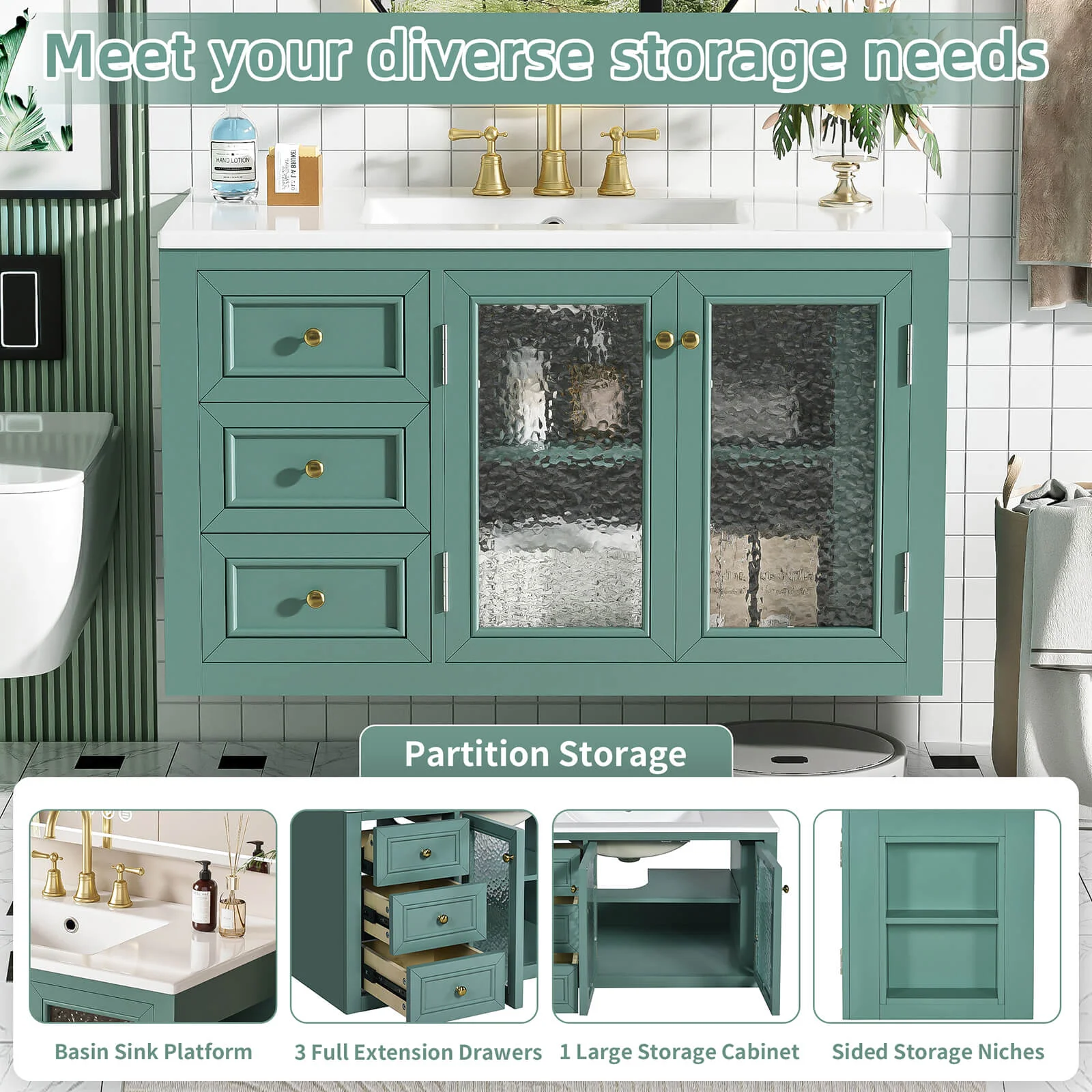 36" Wall-Mounted Bathroom Vanity with Ripple Panel - Image 5