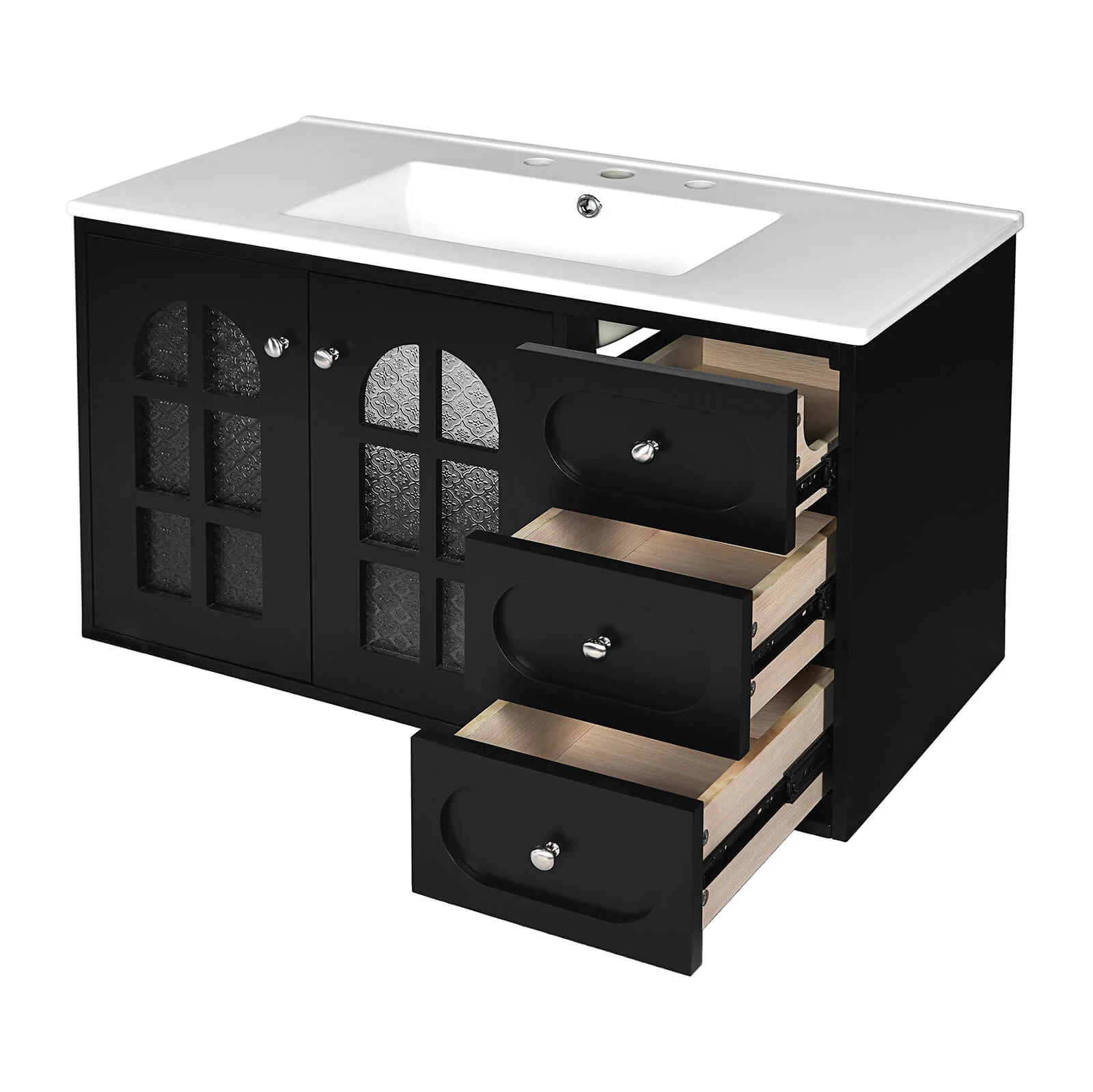 36" Wall-Mounted Bathroom Vanity with Transparent Panels - Image 7
