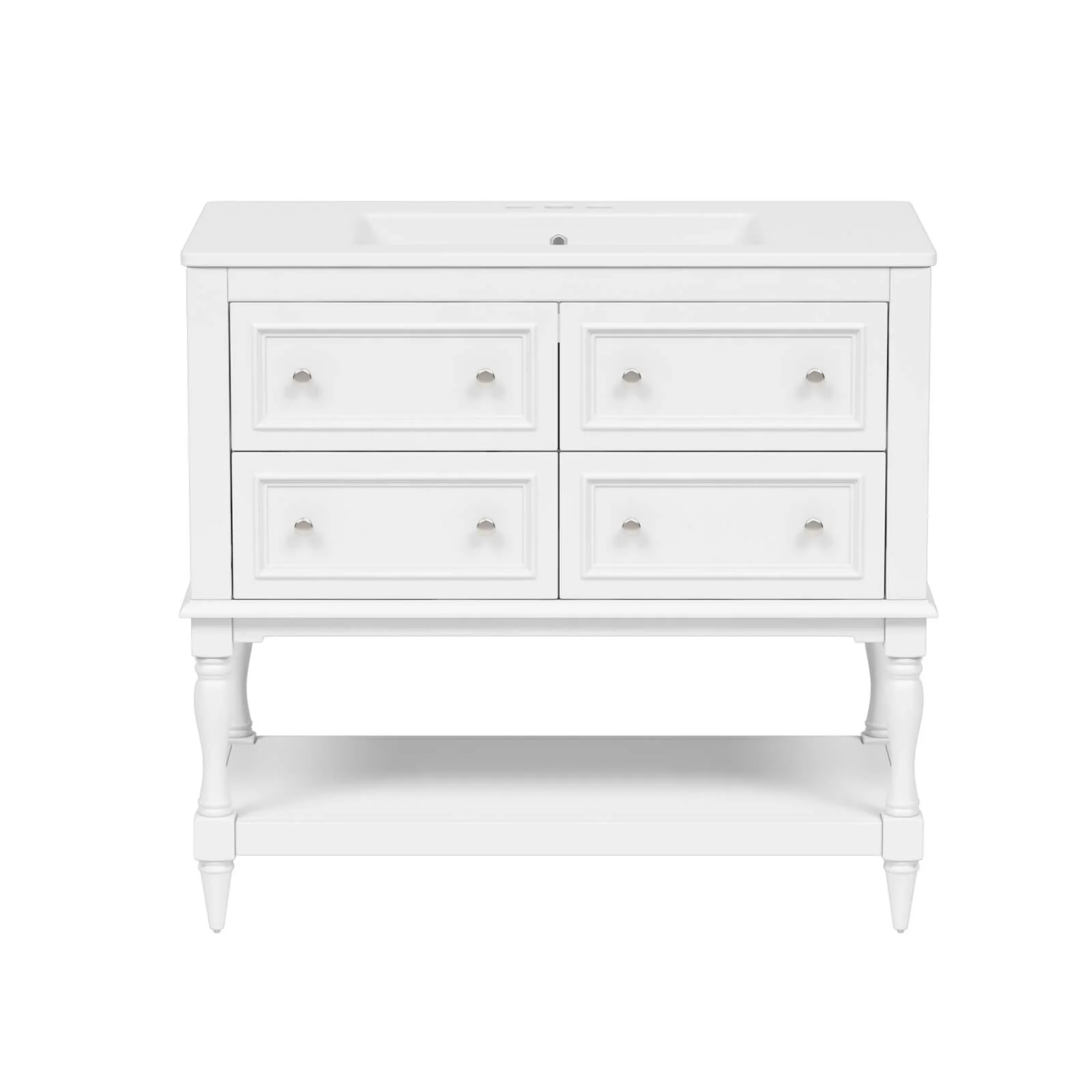36" White Vintage Bathroom Vanity with Open Bottom, Including Sink - Image 5