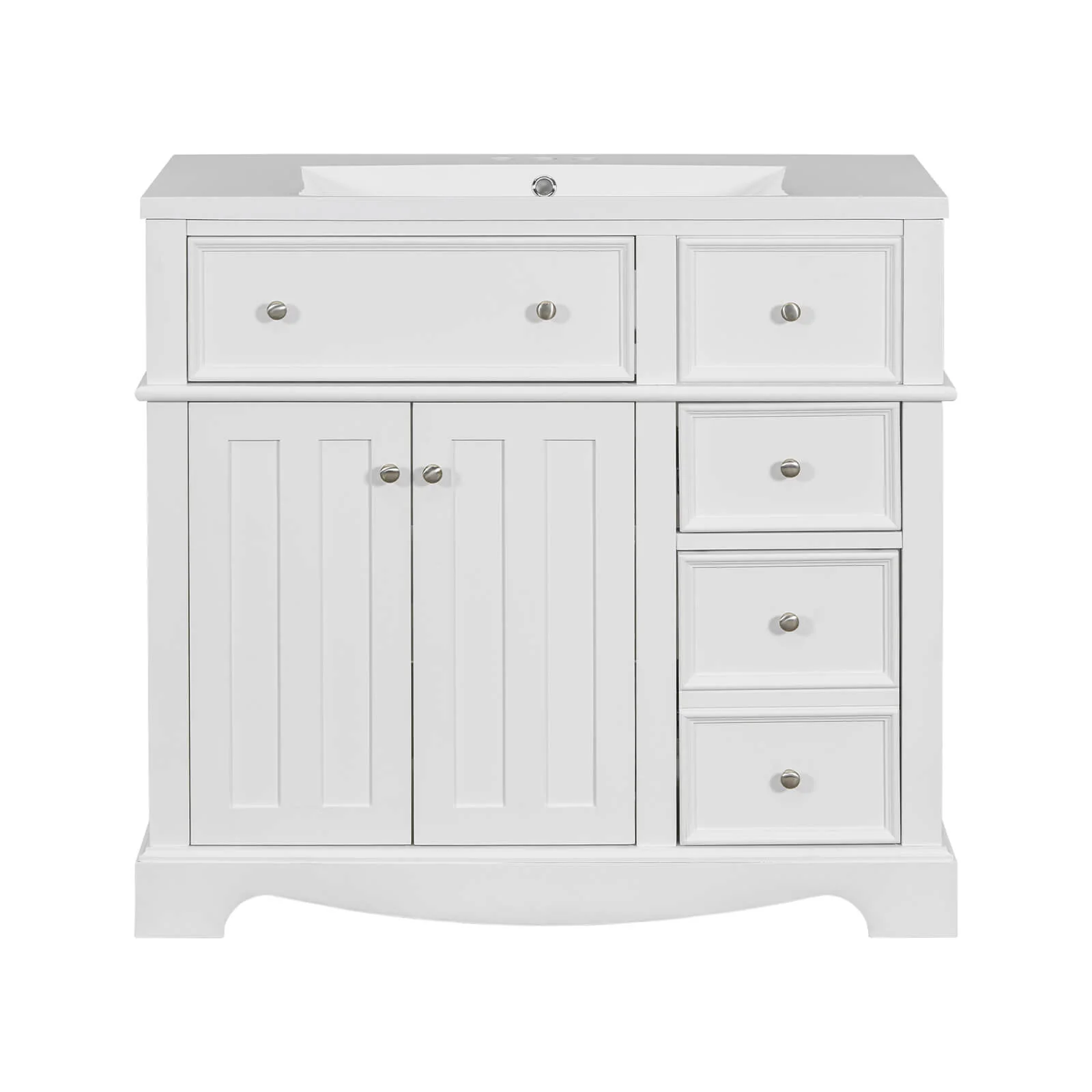 36" White Bathroom Vanity with Right-Side Drawer - Image 7