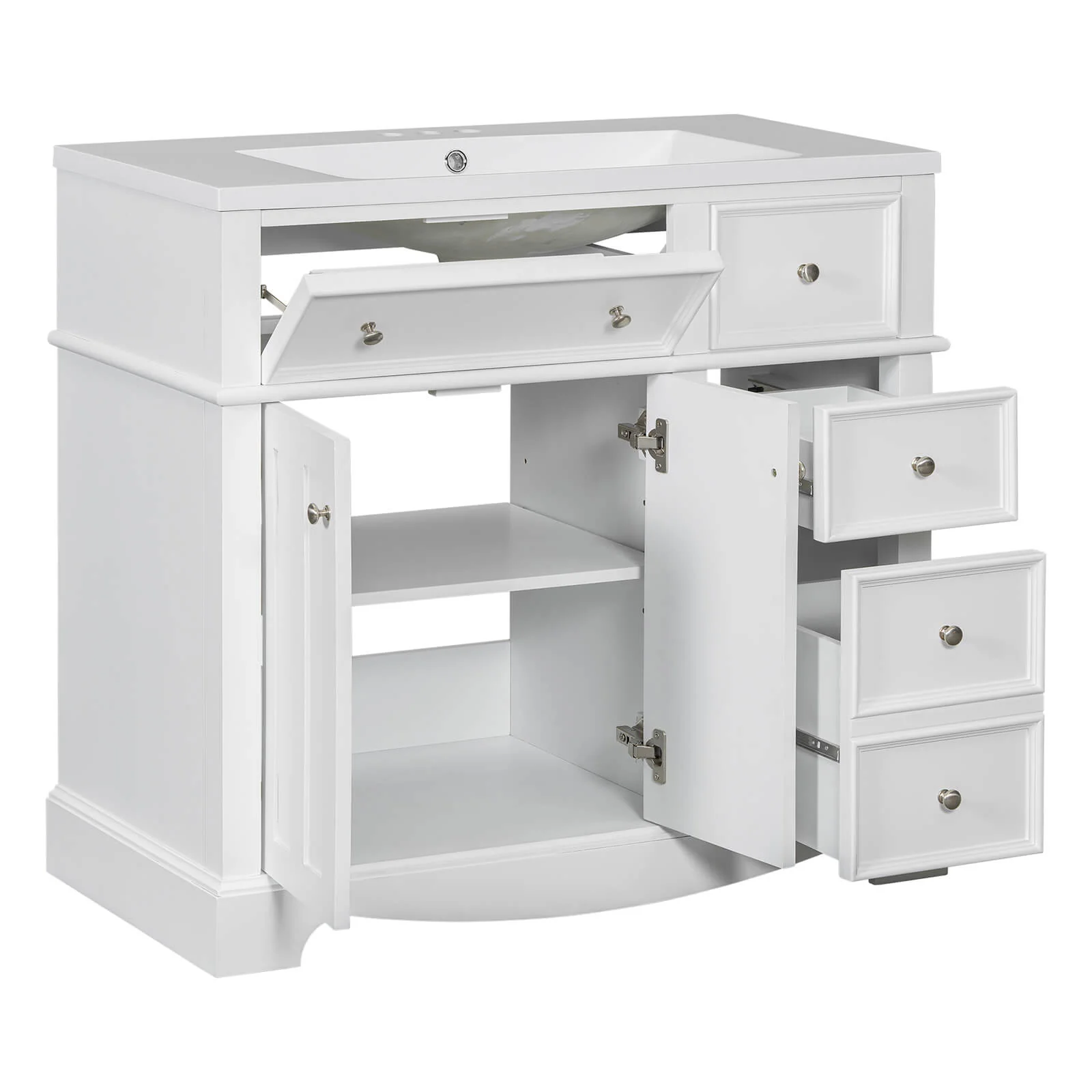 36" White Bathroom Vanity with Right-Side Drawer - Image 8