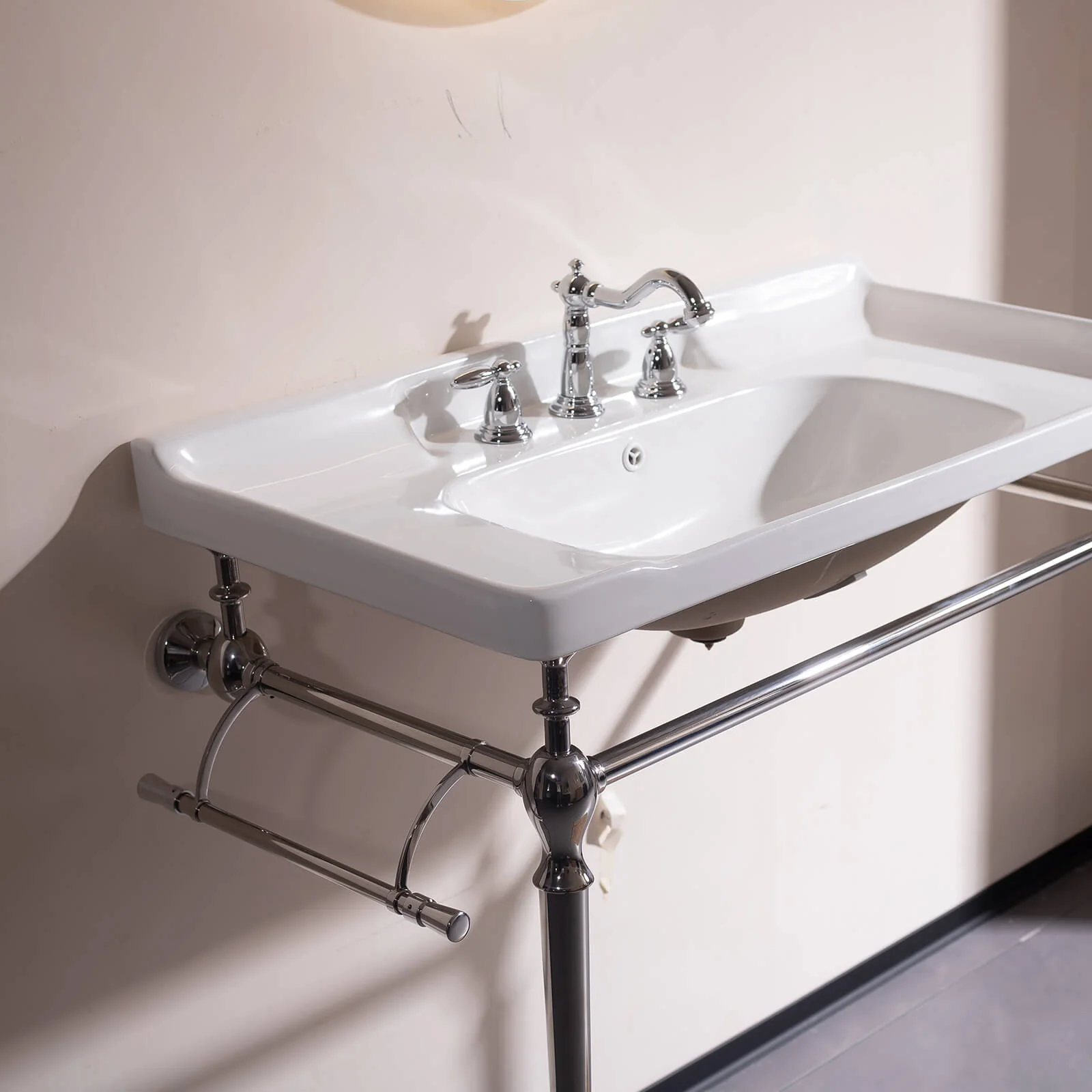 36" White Ceramic Console Sink with Chrome Legs - Image 3