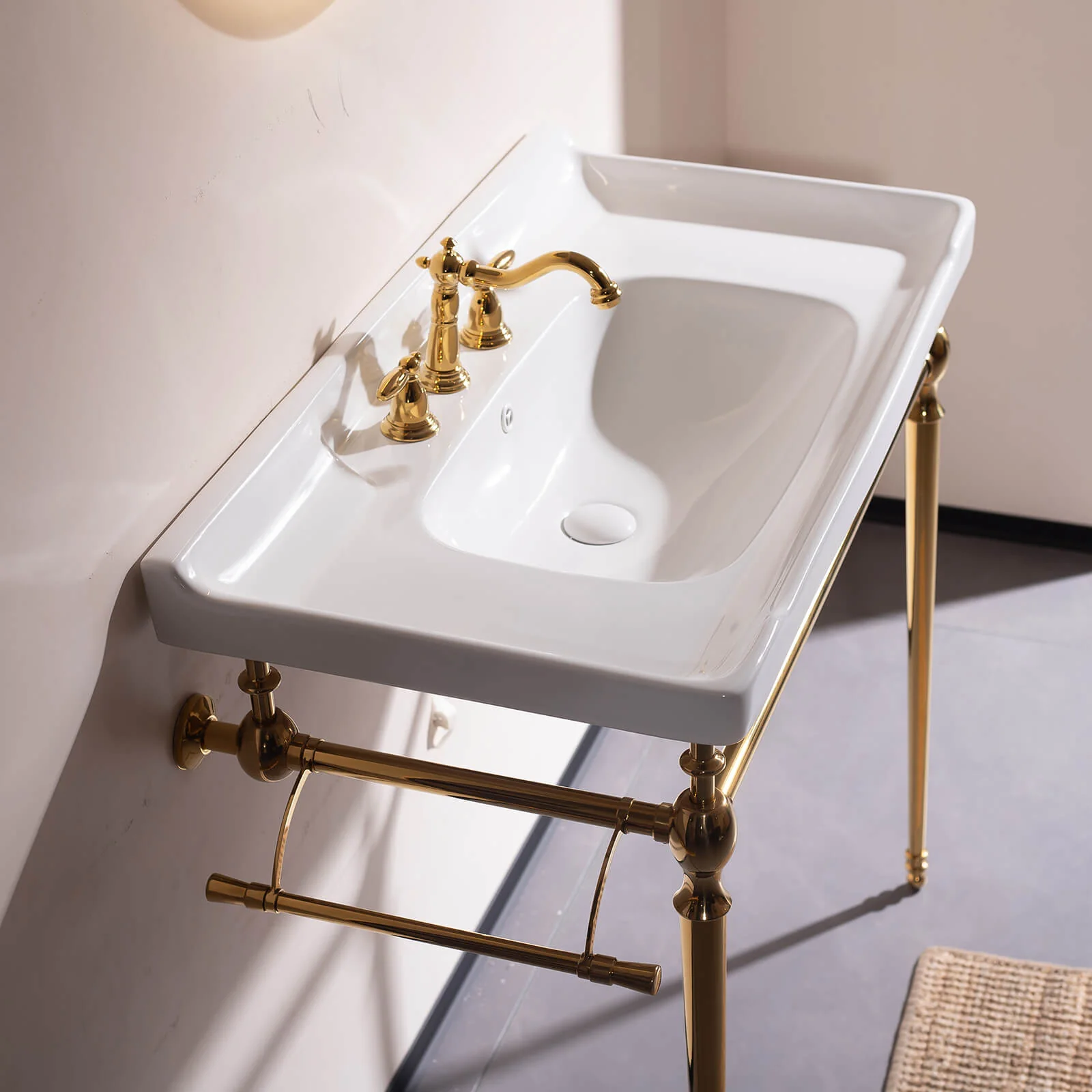 36" White Ceramic Console Sink with Gold Metal Legs - Image 3