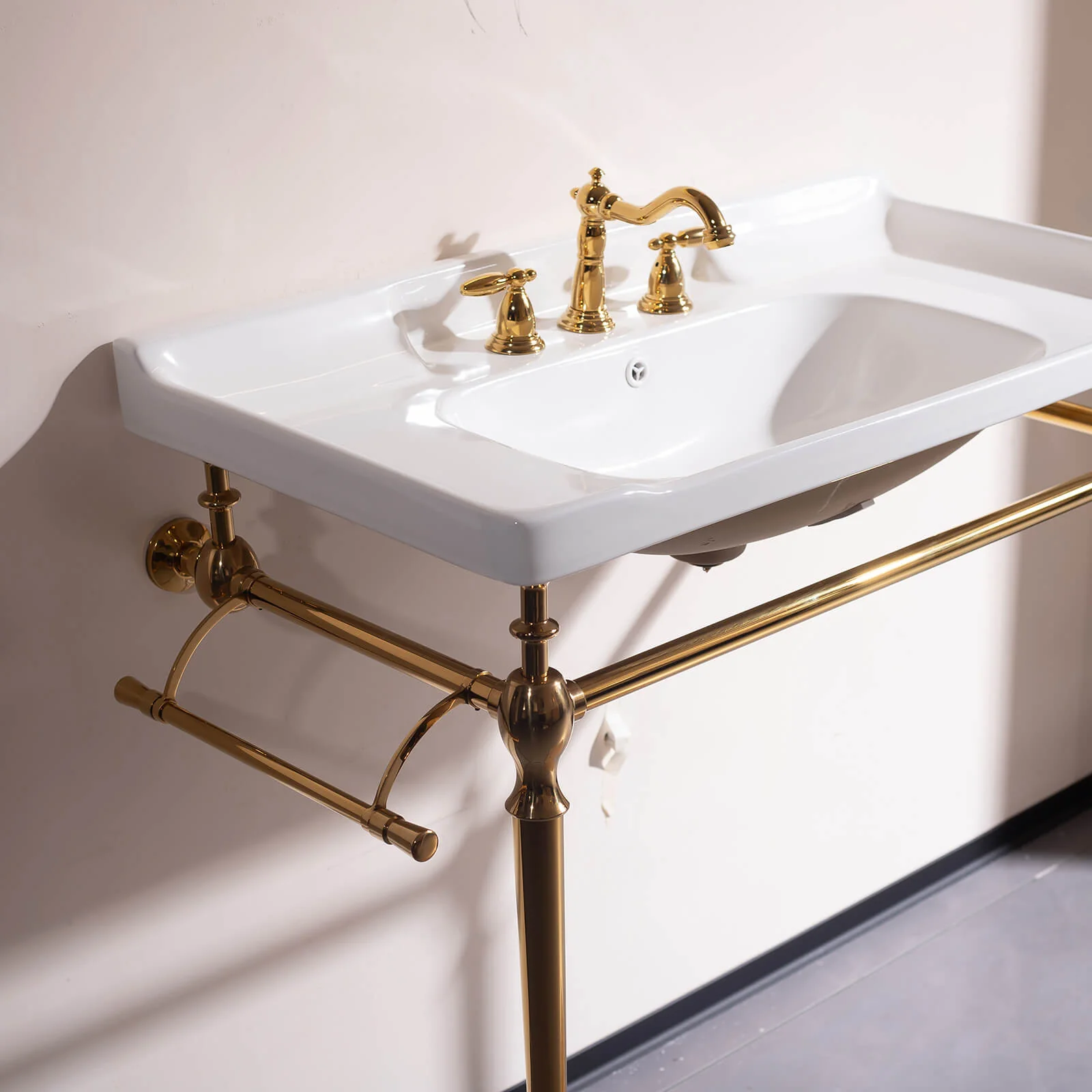 36" White Ceramic Console Sink with Gold Metal Legs - Image 4