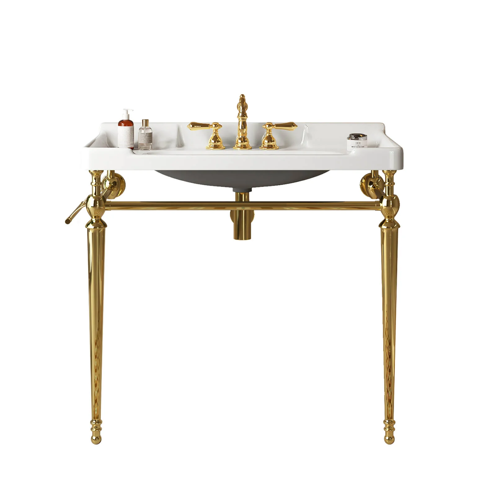 36" White Ceramic Console Sink with Gold Metal Legs - Image 5