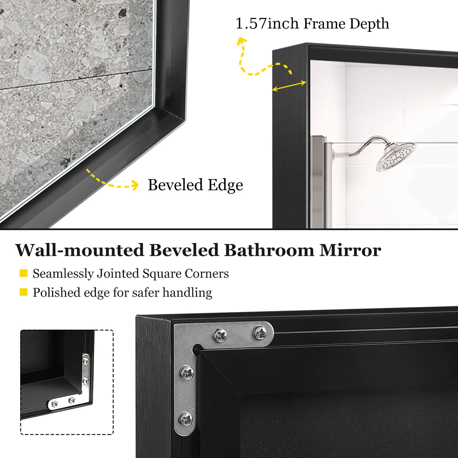 36" x 24" Aluminum Frame Bathroom Mirror with Beveled Edge - Image 9