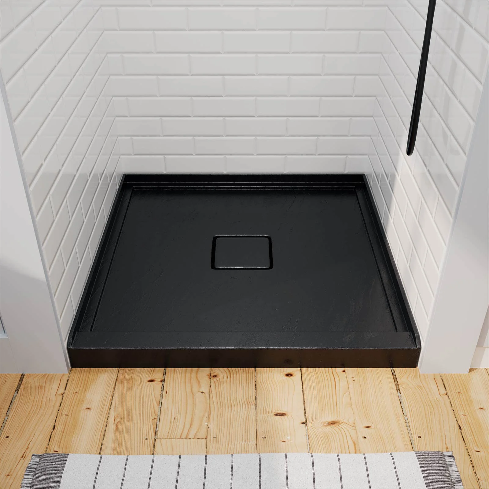 Mokleba 36" x 36" Black Acrylic Shower Base with Center Drain - Image 2