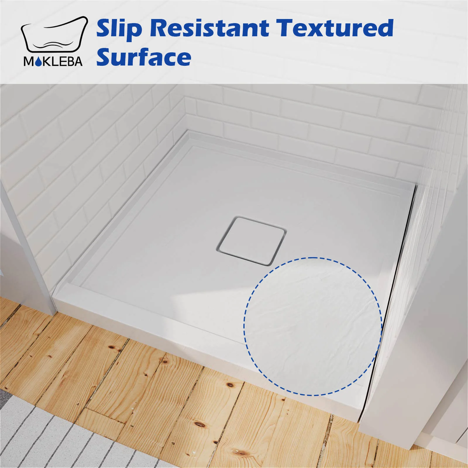 Mokleba 36" x 36" White Acrylic Shower Base with Center Drain - Image 6