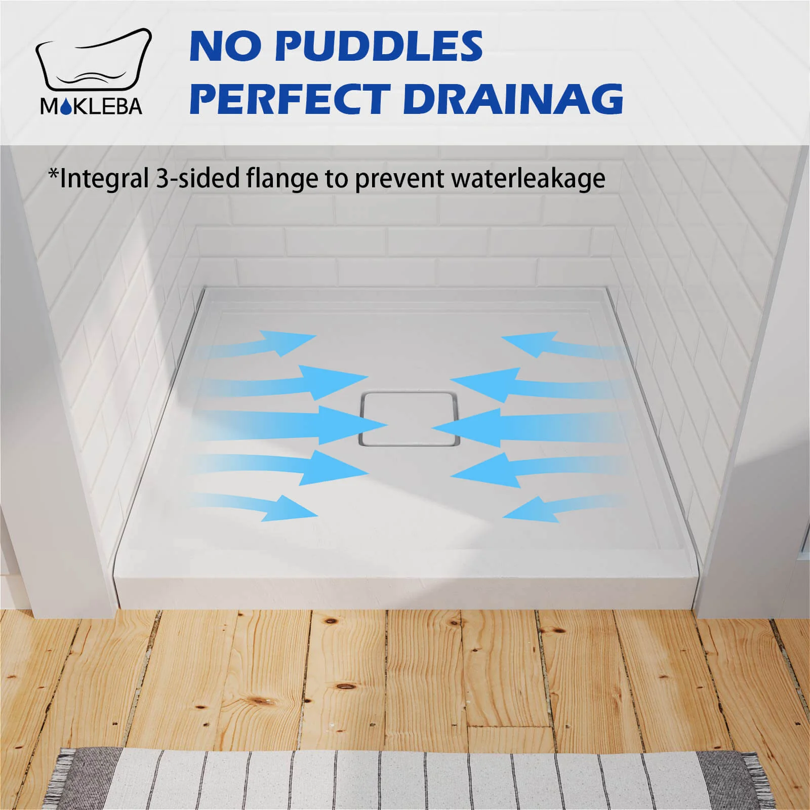Mokleba 36" x 36" White Acrylic Shower Base with Center Drain - Image 7