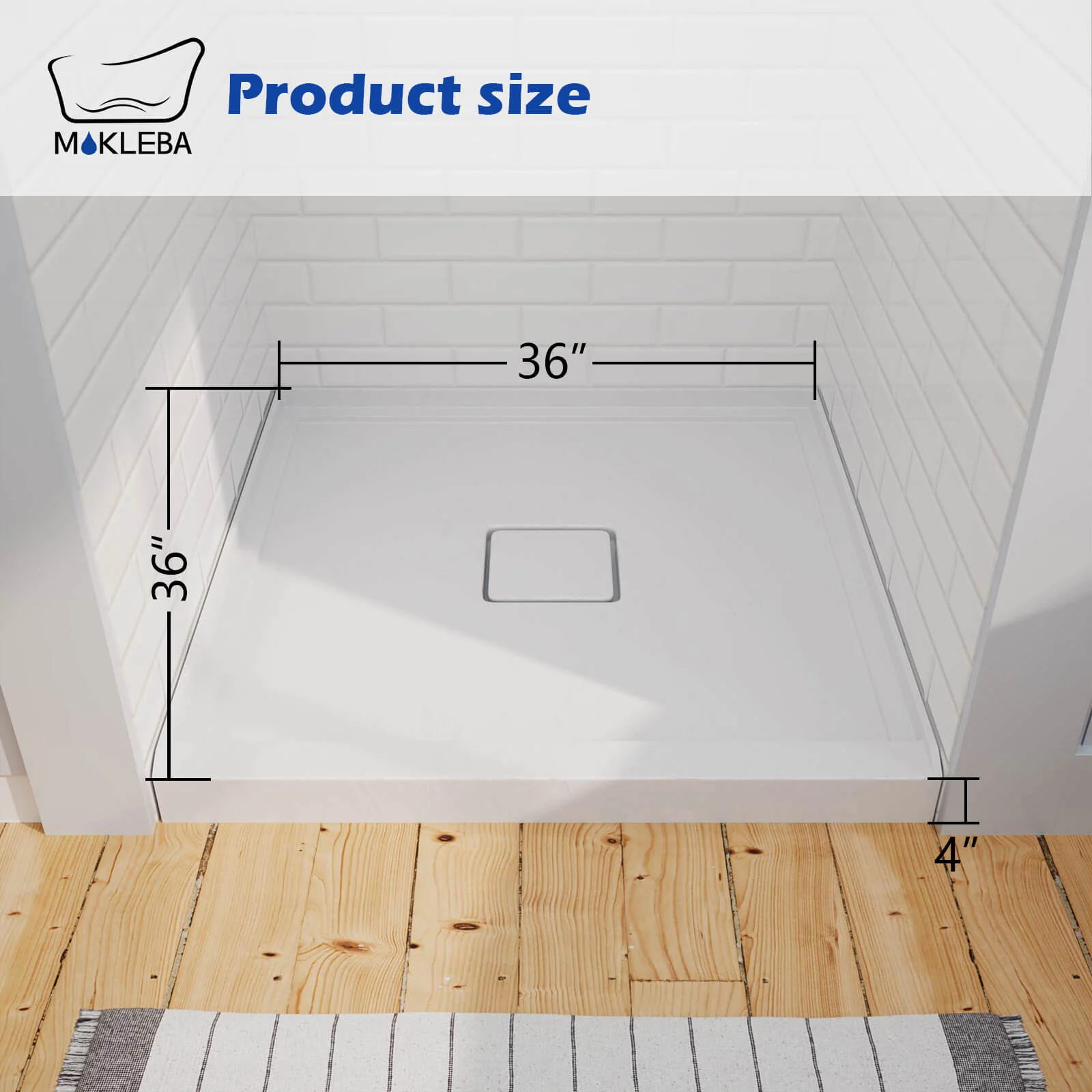 Mokleba 36" x 36" White Acrylic Shower Base with Center Drain - Image 9