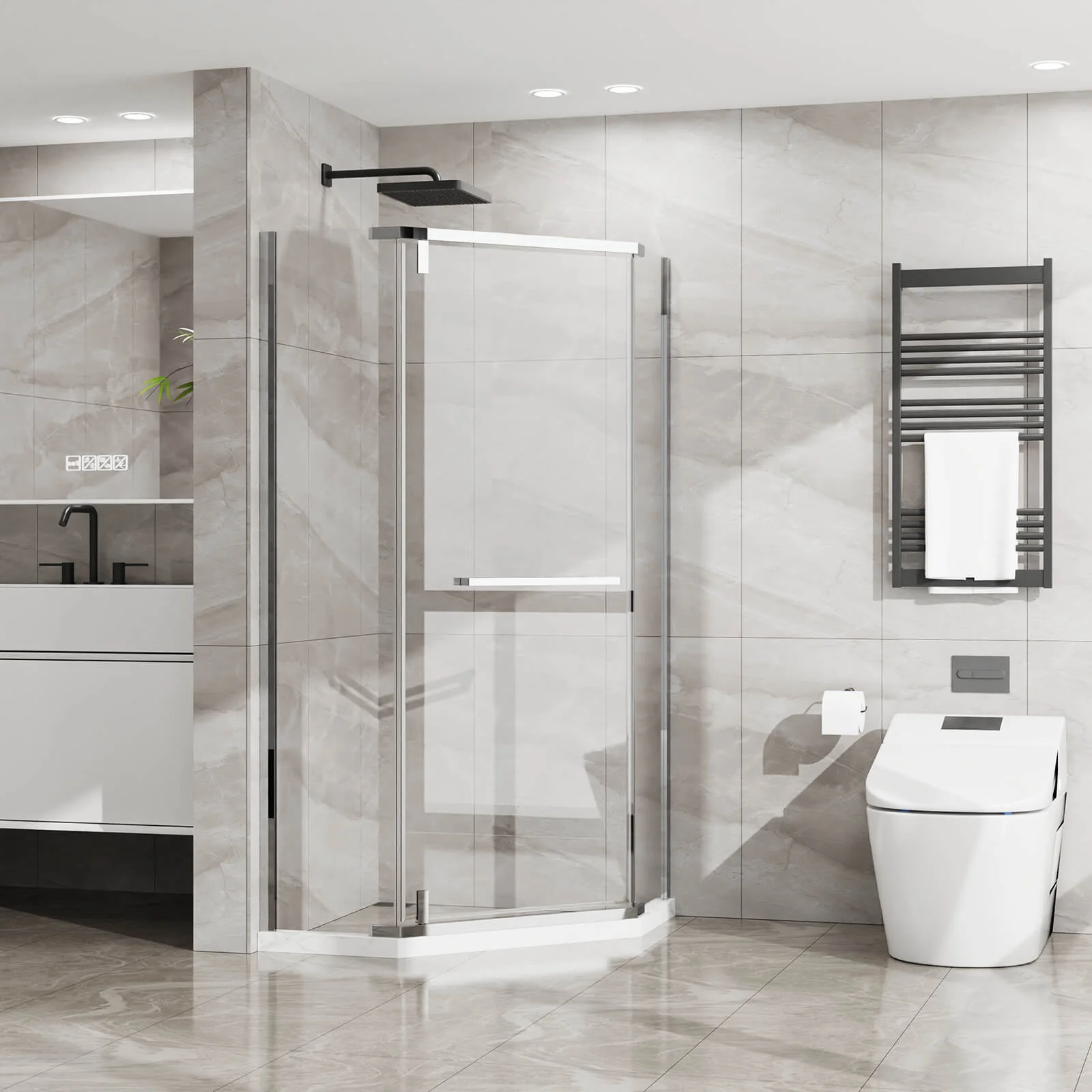 35"-36" W x 72" H Chrome Semi-Frameless Corner Shower Enclosure - Image 3