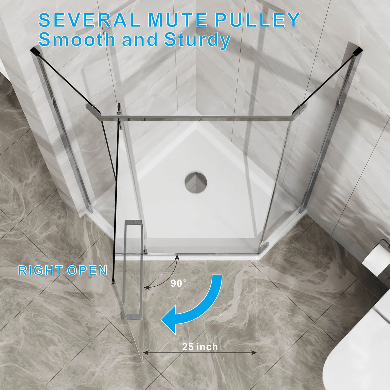 35"-36" W x 72" H Chrome Semi-Frameless Corner Shower Enclosure - Image 9