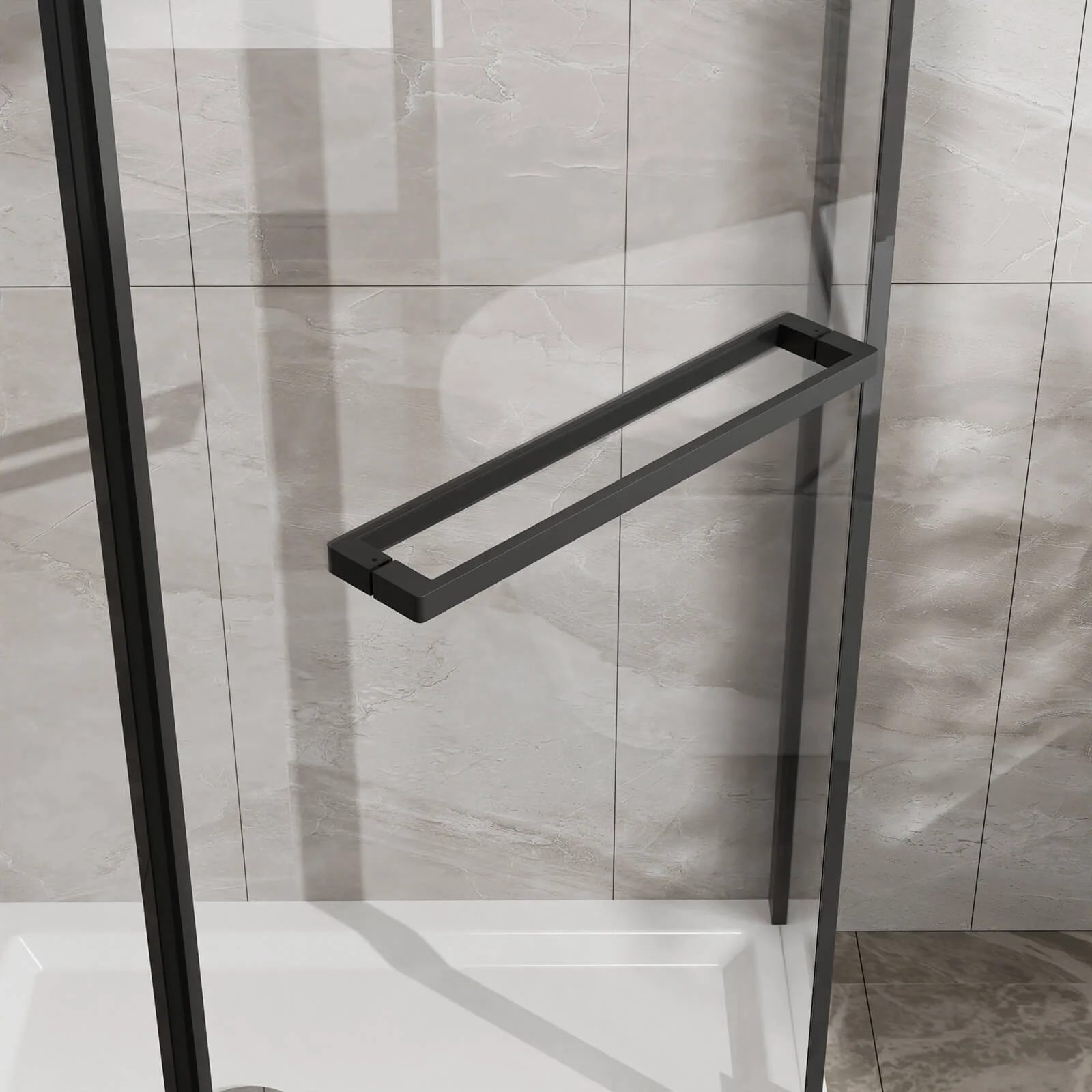 35"-36"W x 72"H Matte Black Semi-Frameless Corner Shower Enclosure - Image 4