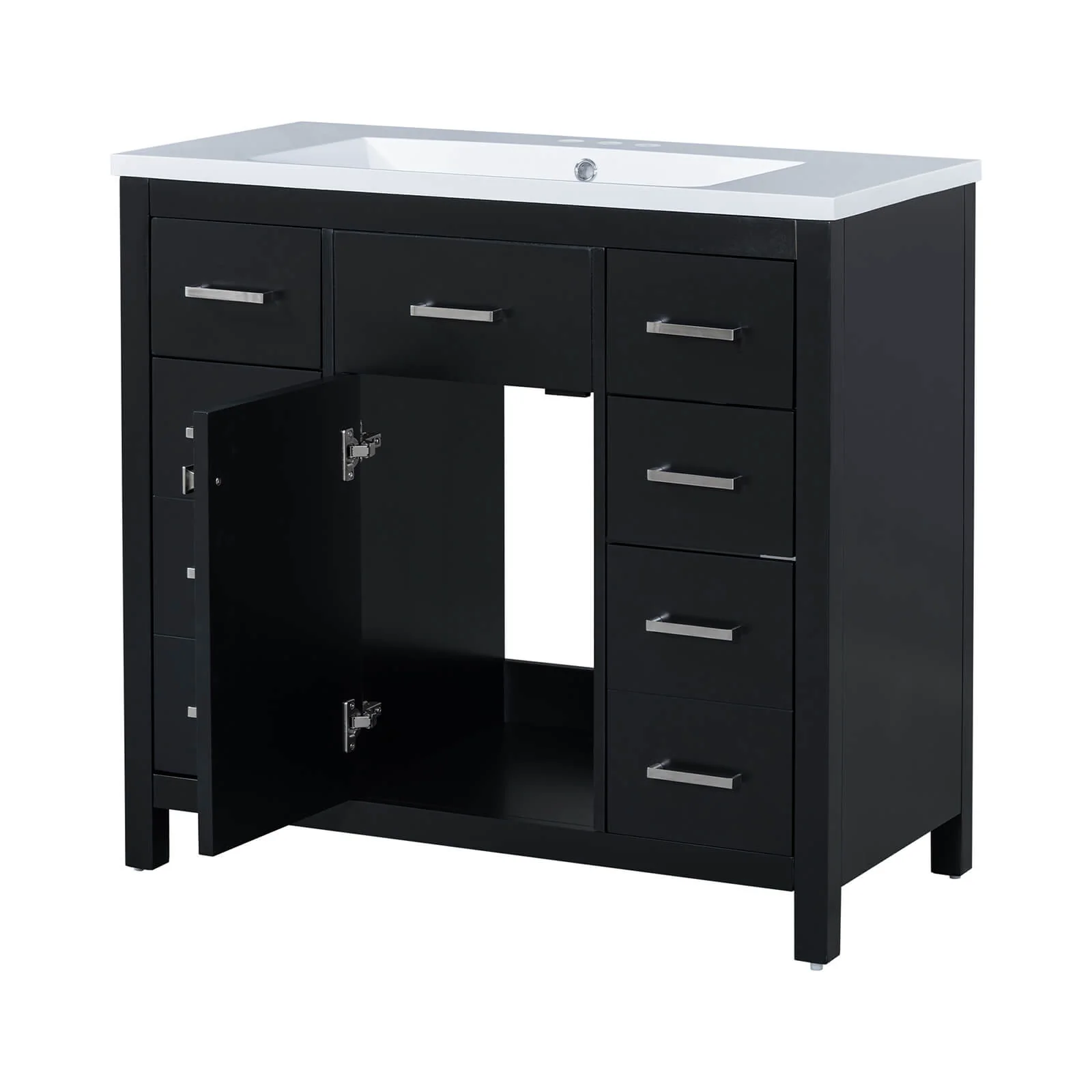 36" Black Bathroom Vanity with 6 Drawers - Image 11
