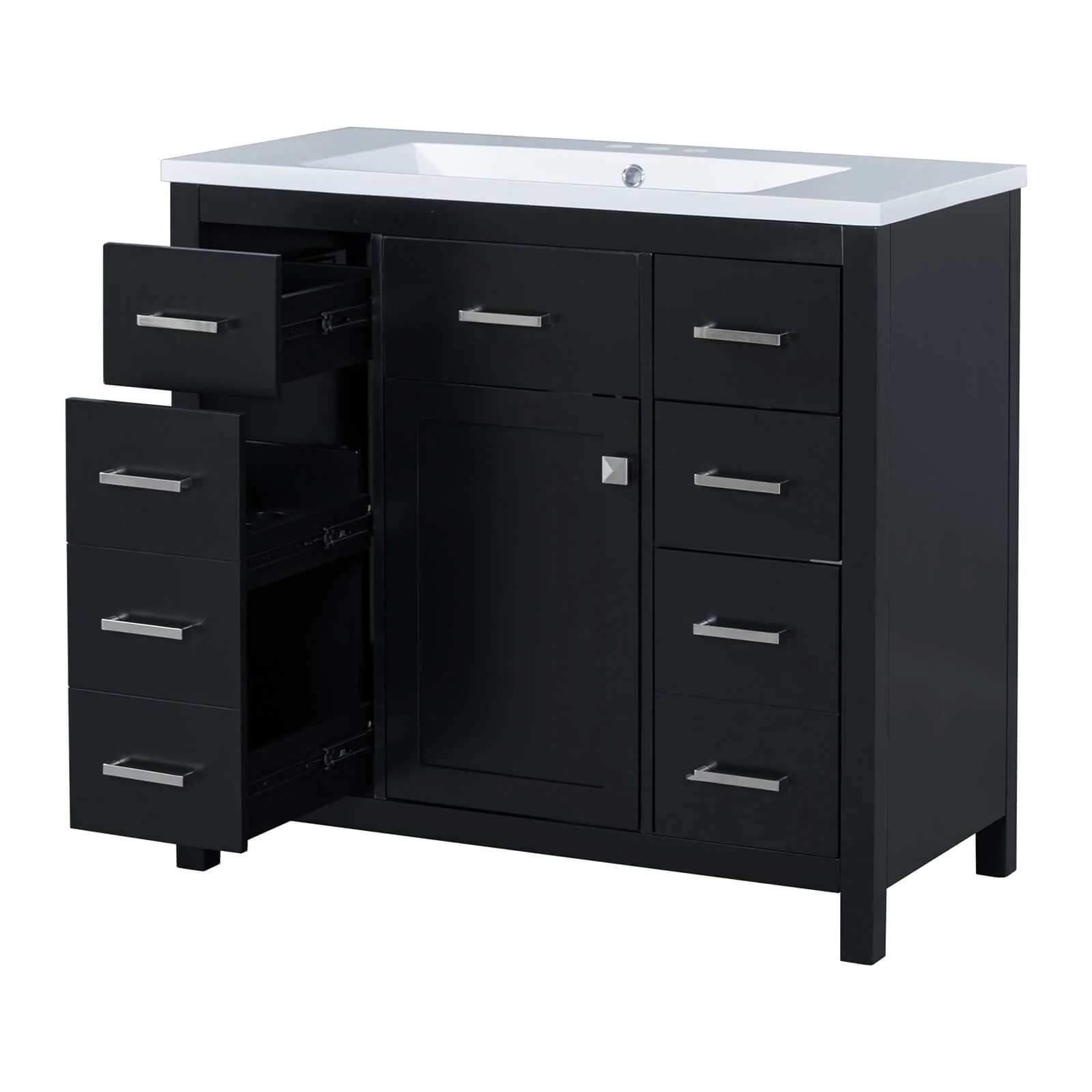 36" Black Bathroom Vanity with 6 Drawers - Image 12