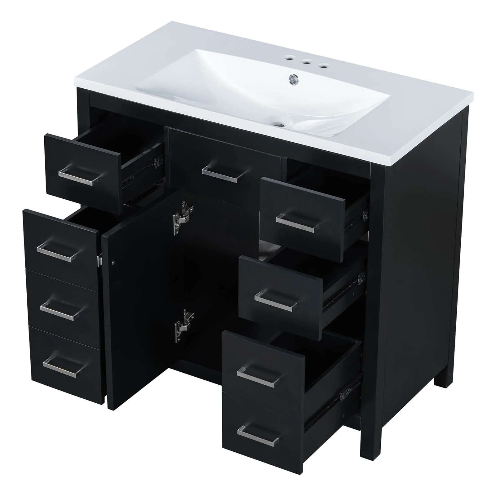 36" Black Bathroom Vanity with 6 Drawers - Image 13
