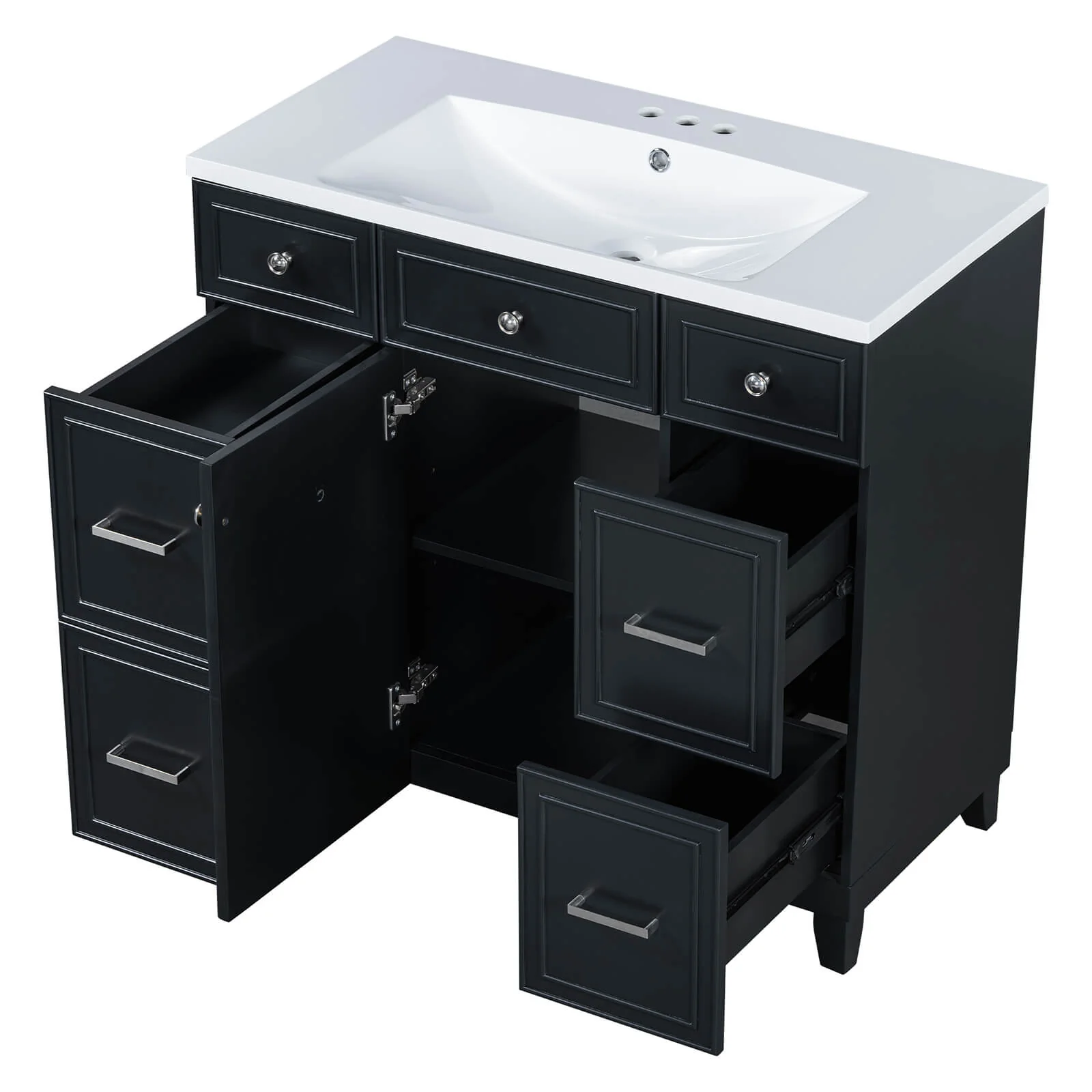 36" Black Bathroom Vanity with Integrated Resin Sink - Image 16