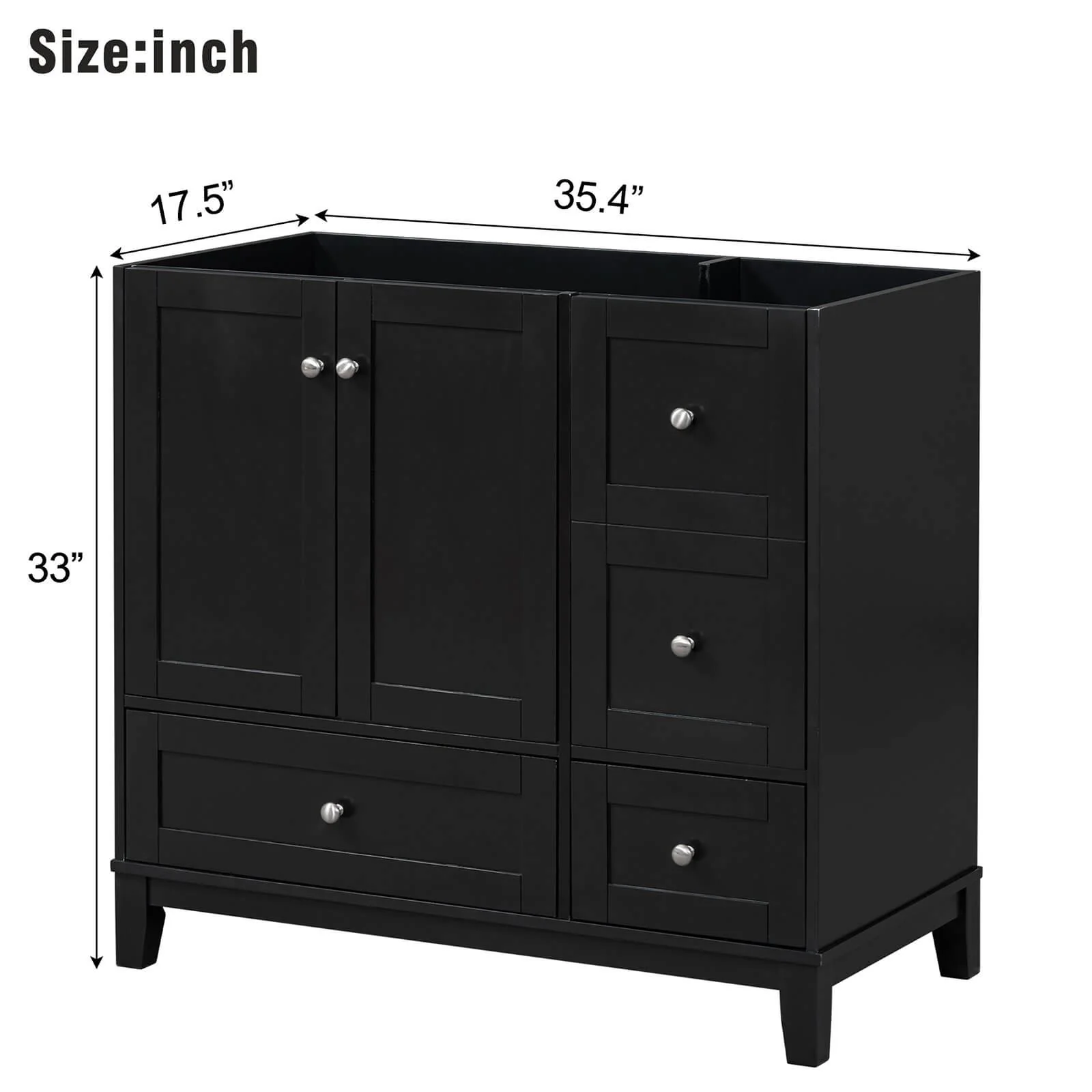 36'' Black Bathroom Vanity with Integrated USB Charging (No Sink) - Image 10