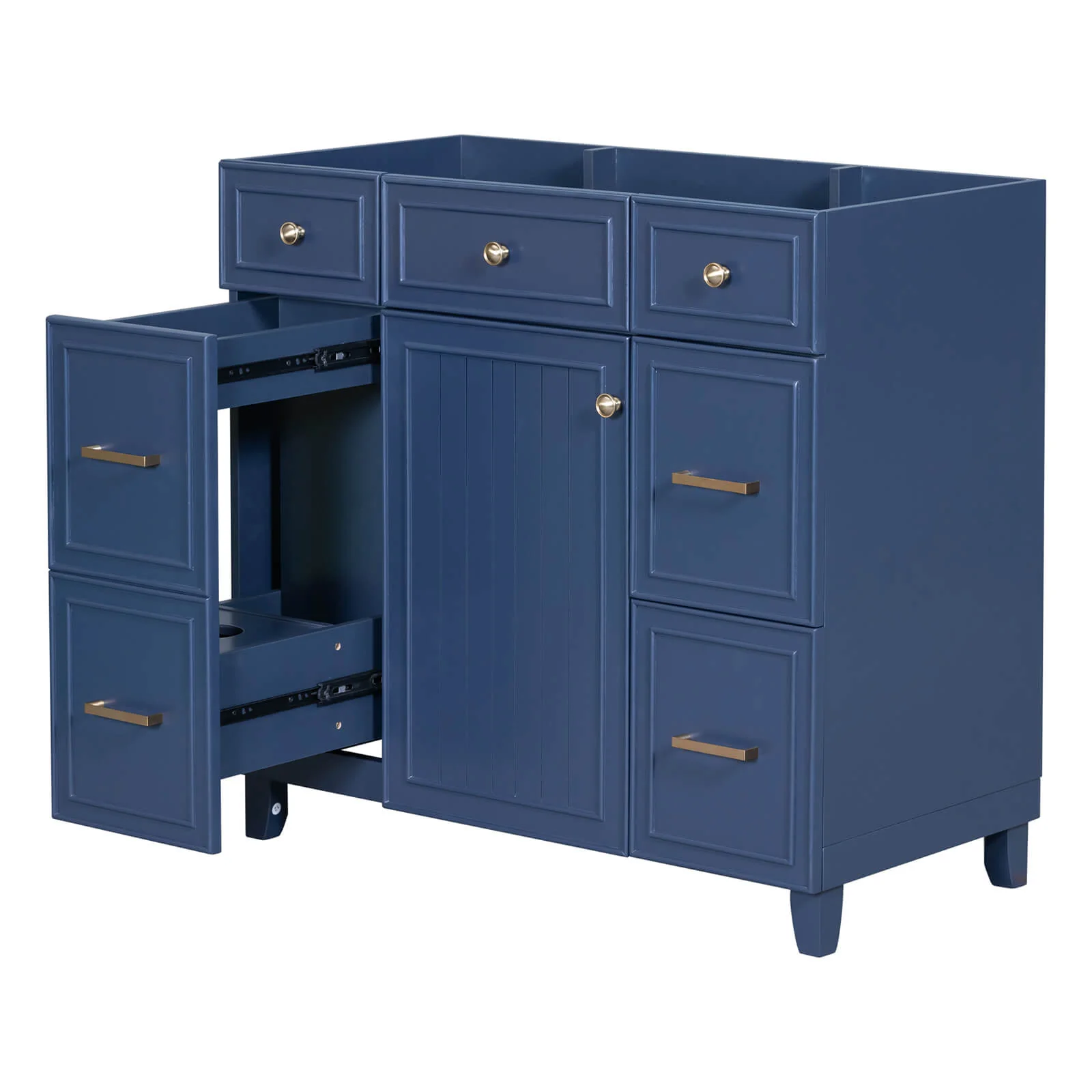 36" Blue Bathroom Vanity Cabinet with 4 Drawers - Image 3