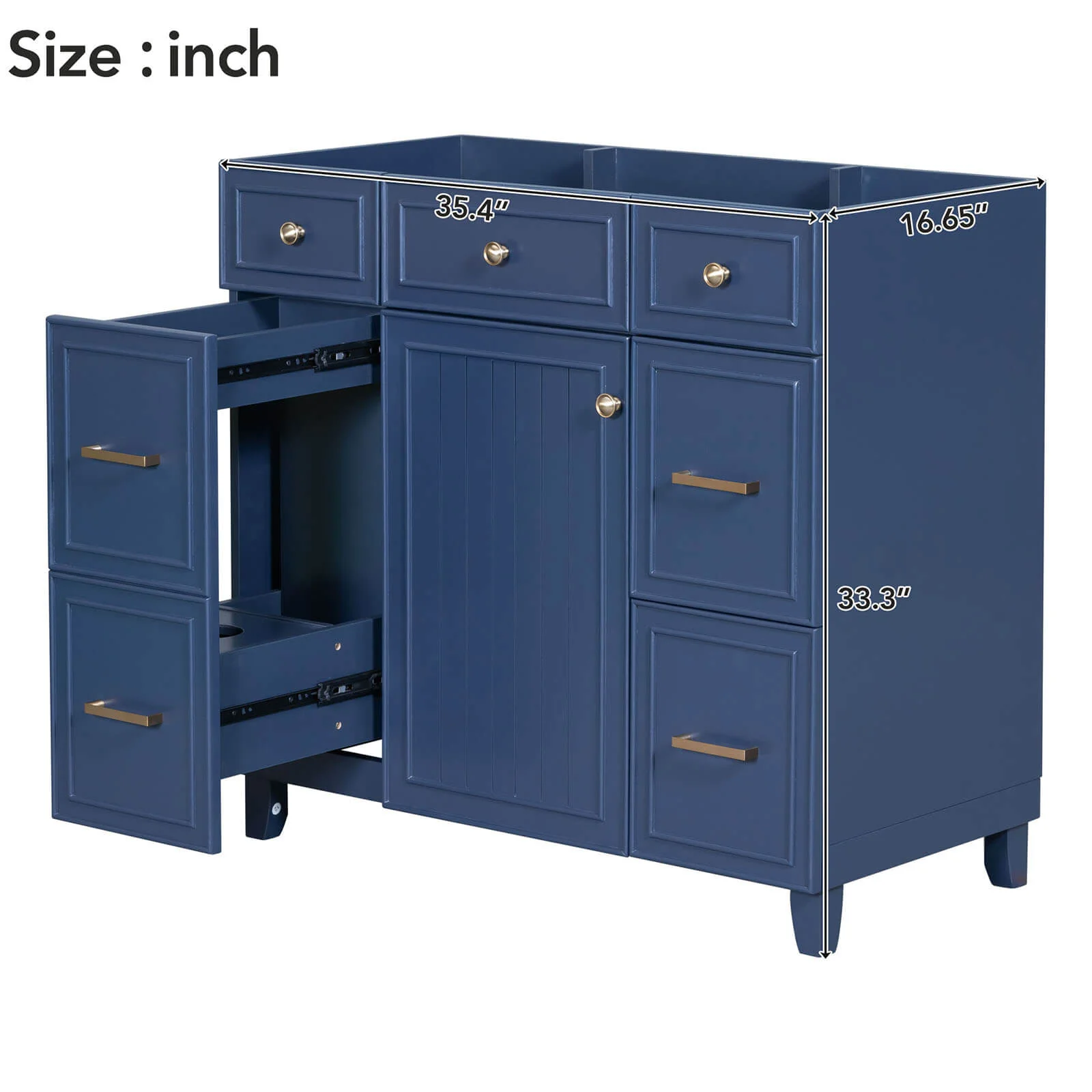 36" Blue Bathroom Vanity Cabinet with 4 Drawers - Image 9