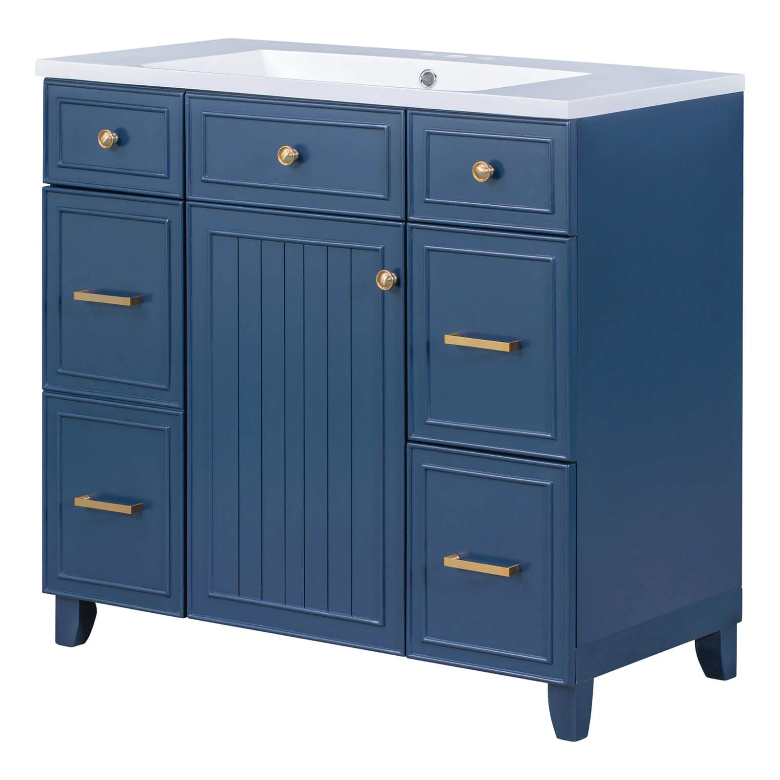 36" Blue Bathroom Vanity with Integrated Resin Sink - Image 11