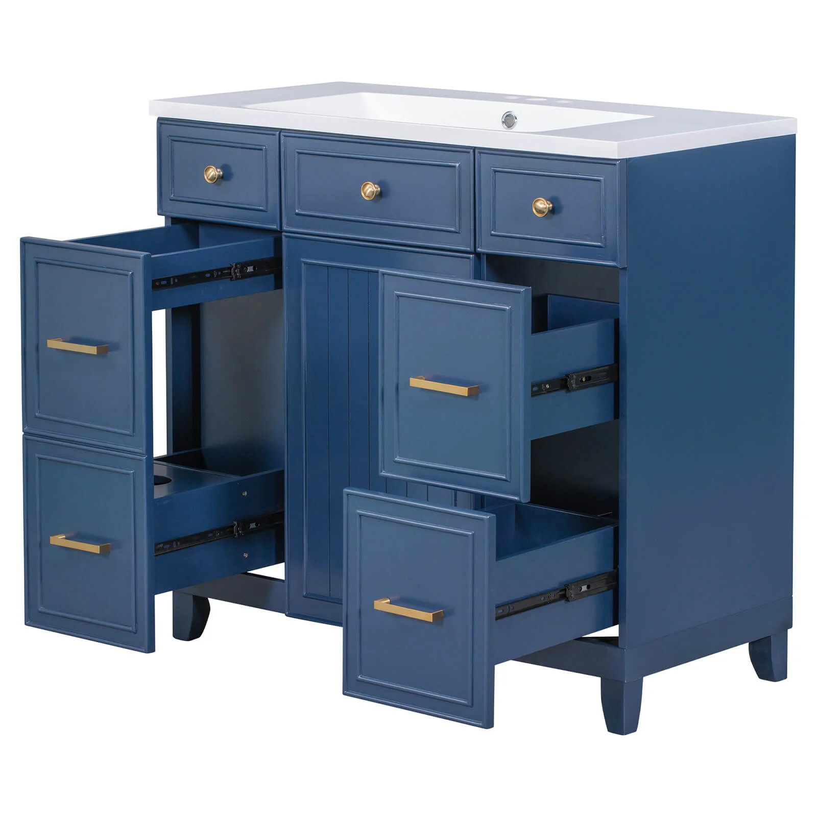 36" Blue Bathroom Vanity with Integrated Resin Sink - Image 13