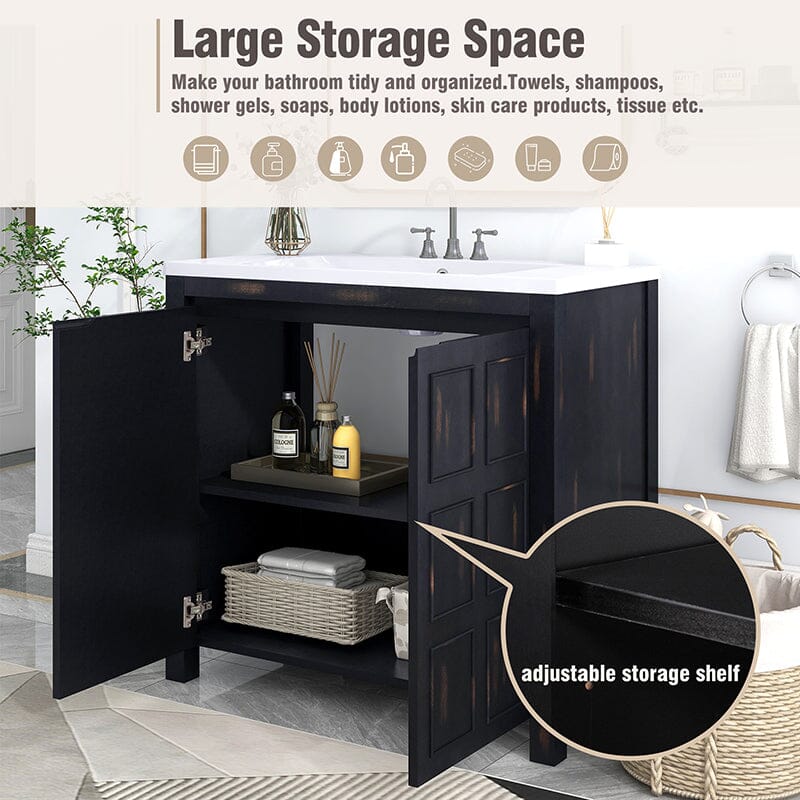 36" Espresso Bathroom Vanity with Grid-Patterned Doors - Image 4