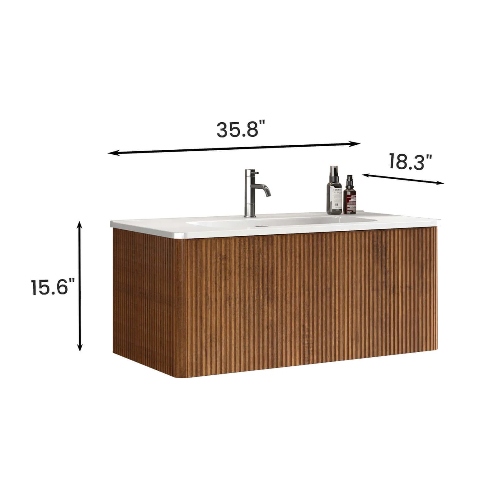 36" Floating Light Walnut Bathroom Vanity - Image 7