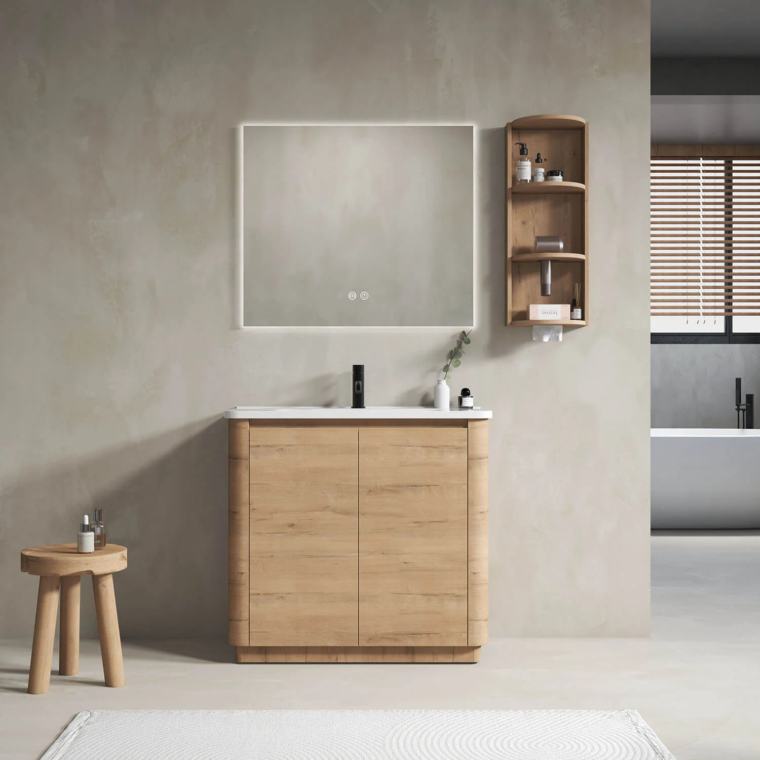 36" Freestanding Bathroom Vanity with White Ceramic Sink and 12" Wall Storage Cabinet