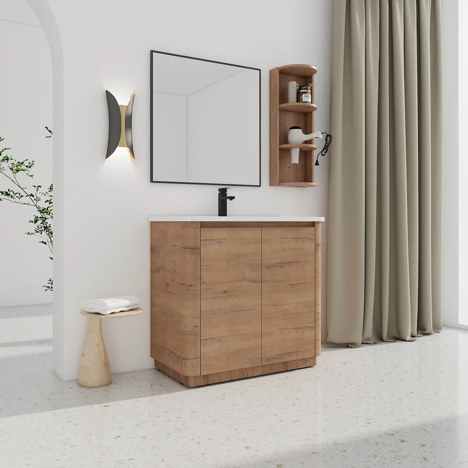 36" Freestanding Bathroom Vanity with White Ceramic Sink and 12" Wall Storage Cabinet - Image 2