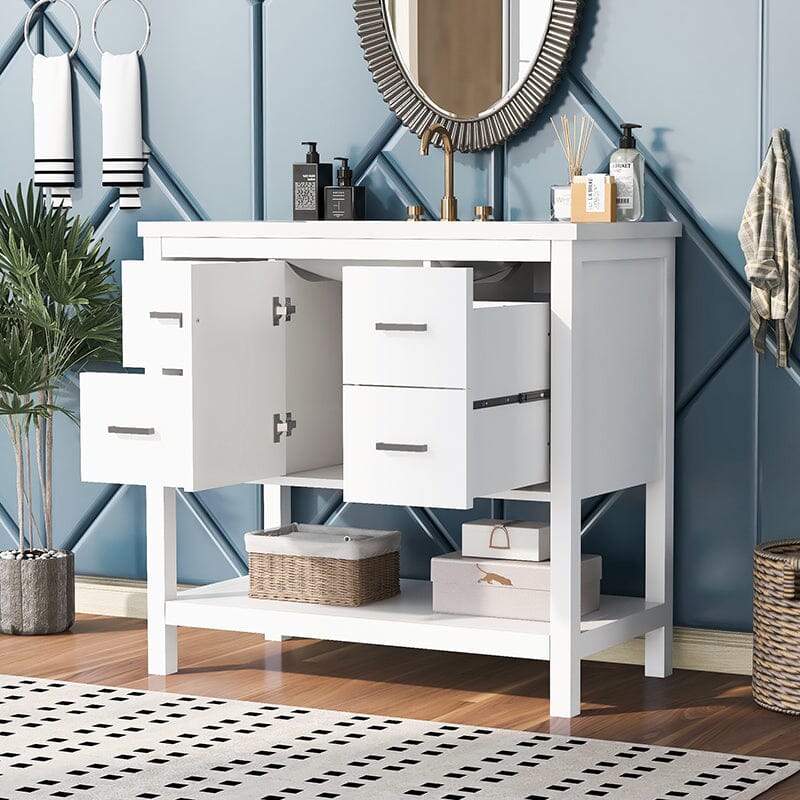 36-Inch Freestanding Drawer Bathroom Vanity with Resin Sink and USB Charging - Image 5