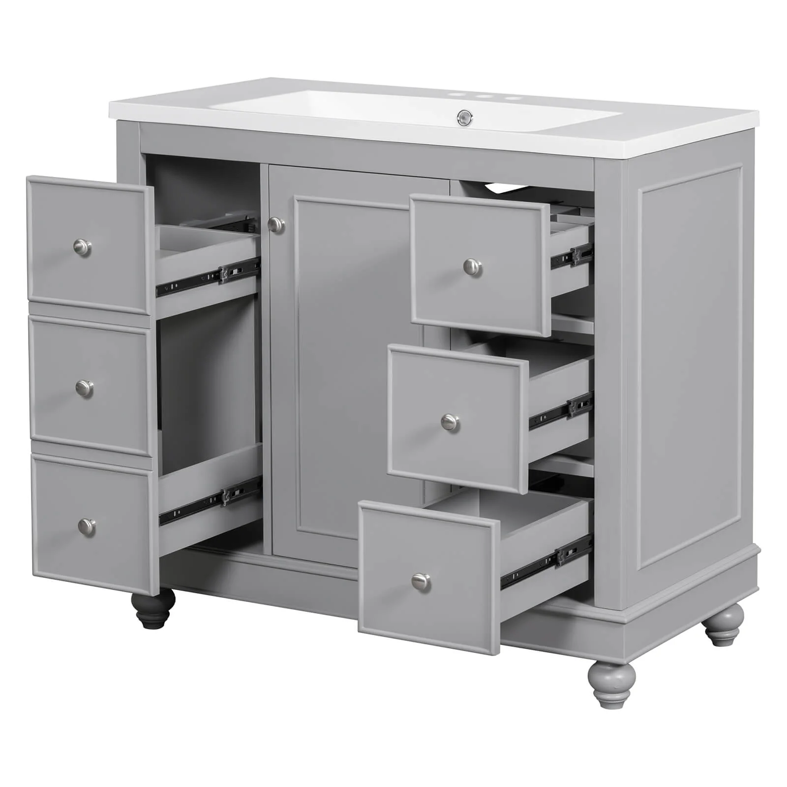 36" Gray Bathroom Vanity with Hair Dryer Storage - Image 14