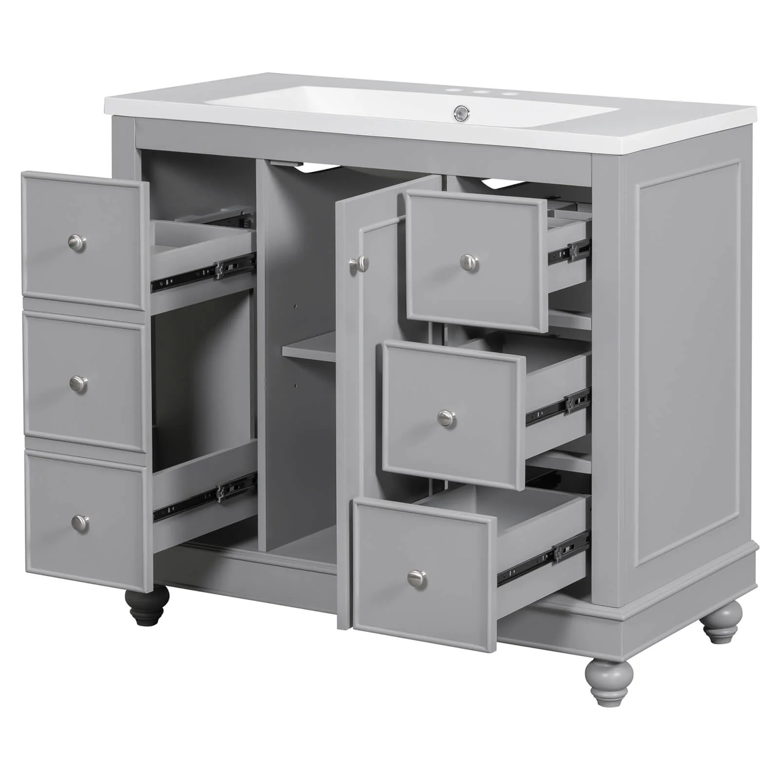 36" Gray Bathroom Vanity with Hair Dryer Storage - Image 16