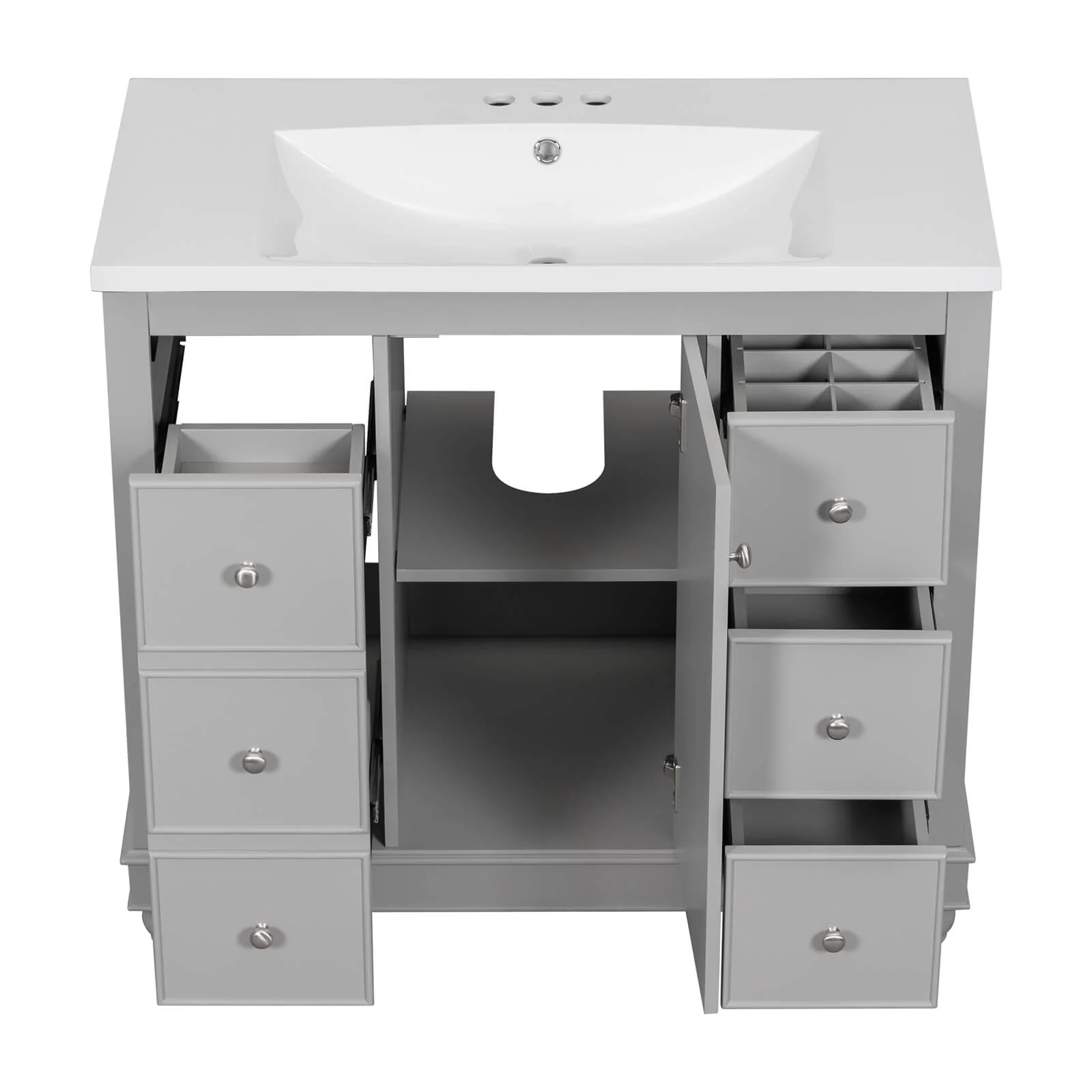36" Gray Bathroom Vanity with Hair Dryer Storage - Image 17