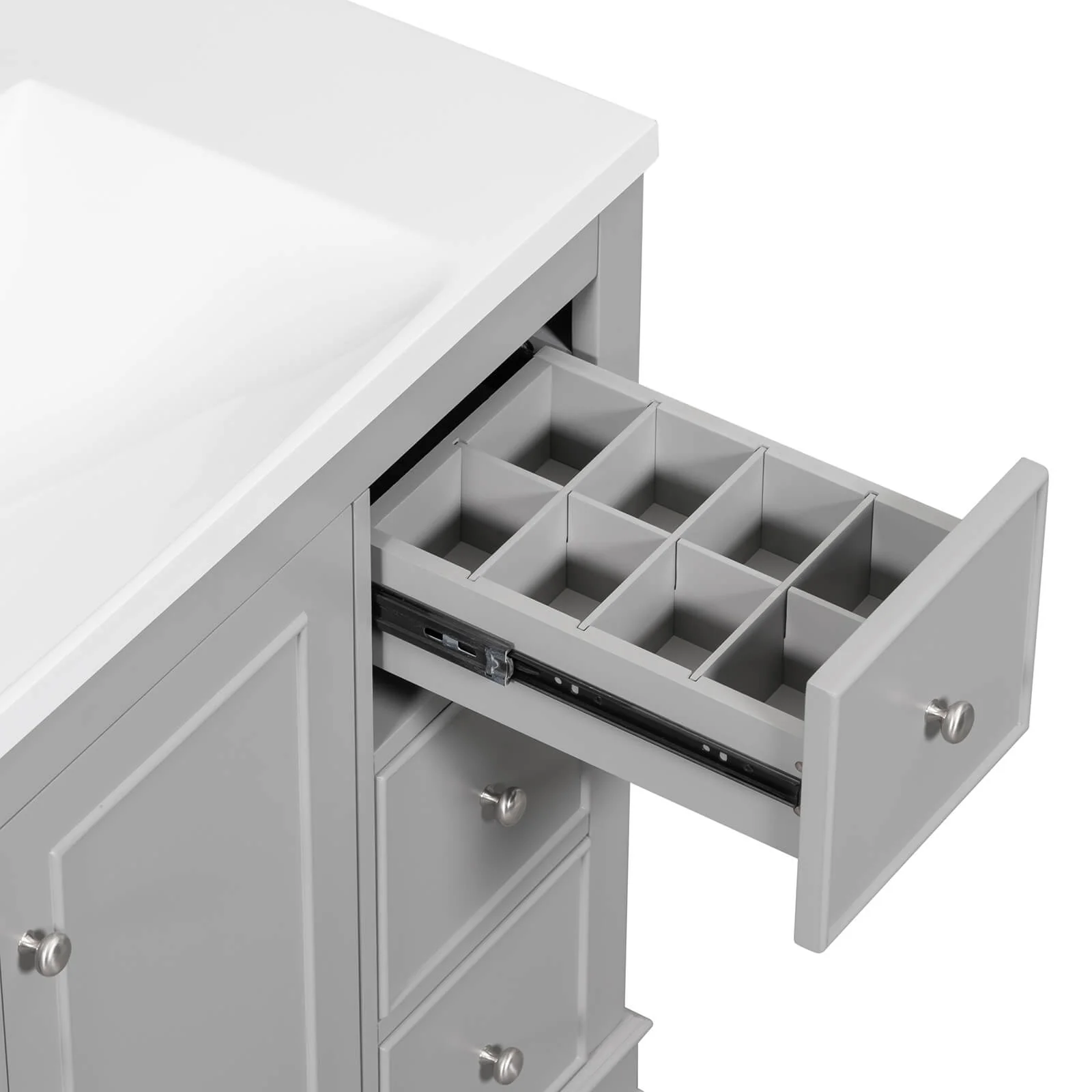 36" Gray Bathroom Vanity with Hair Dryer Storage - Image 21